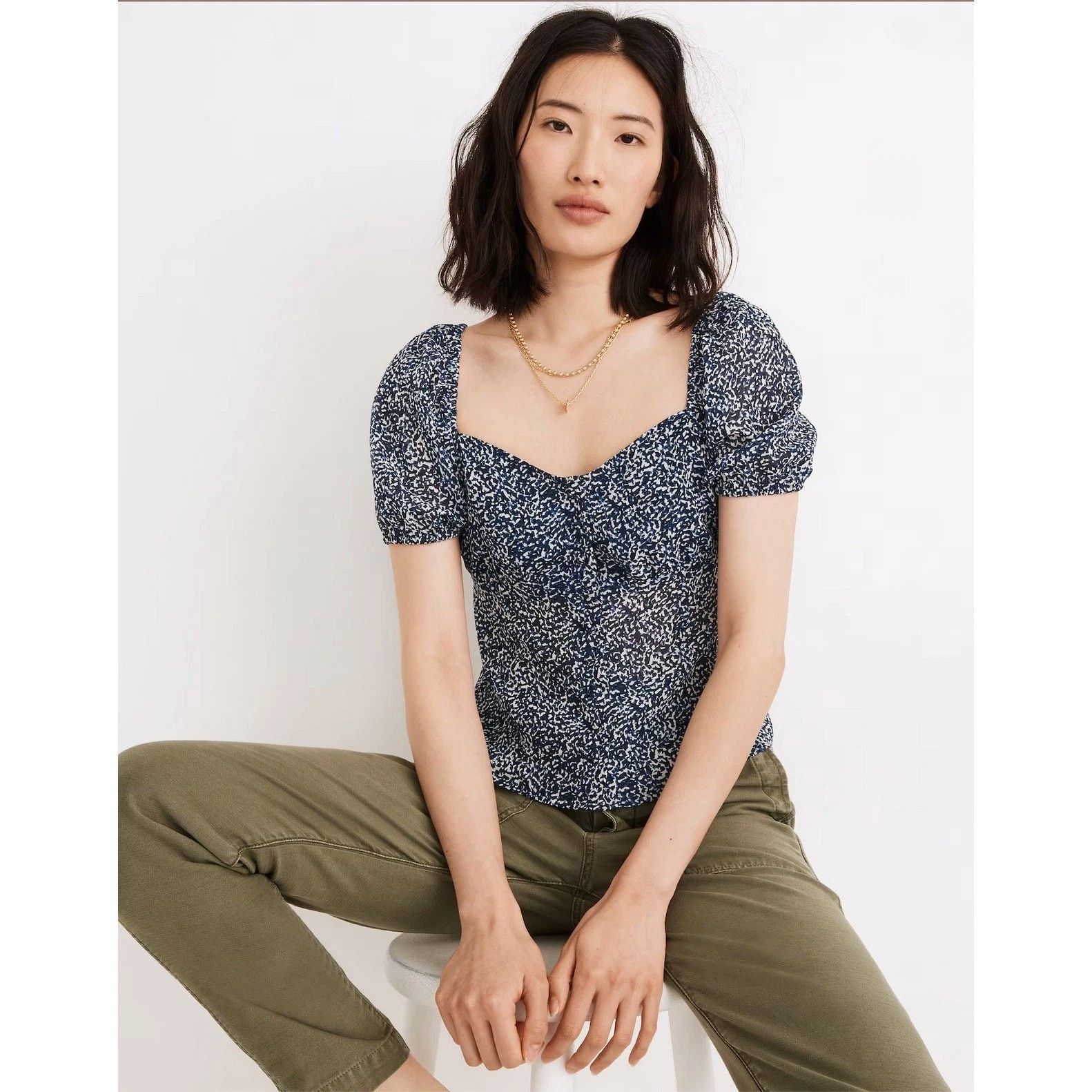Madewell Madewell Sweetheart Bengali Block Print Puff Sleeve Top SZ 2 Size XS / US 0-2 / IT 36-38 - 1 Thumbnail