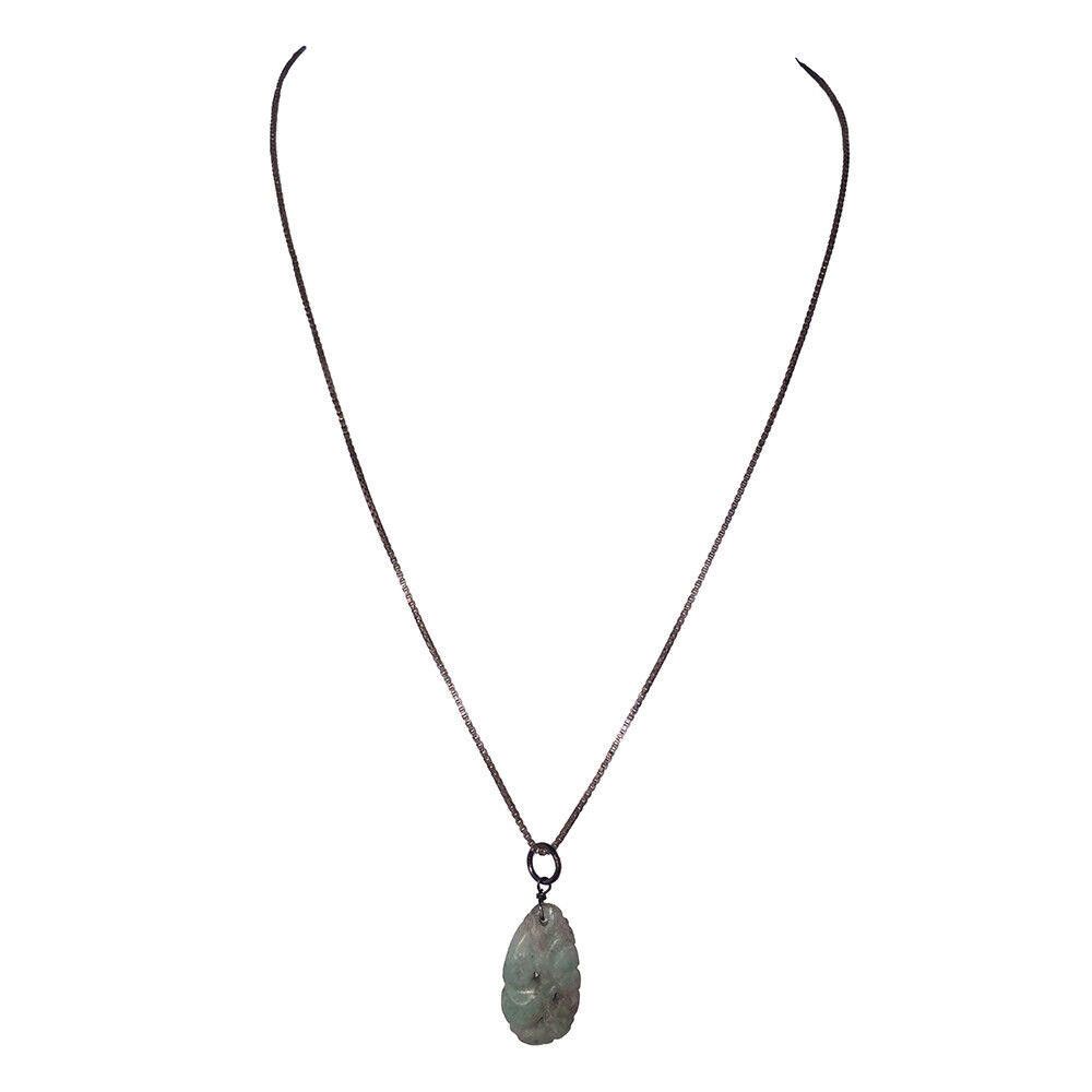 Sterling Silver Chinese Carved Oblong Jadeite Pendant & Sterling Necklace Size ONE SIZE - 2 Thumbnail