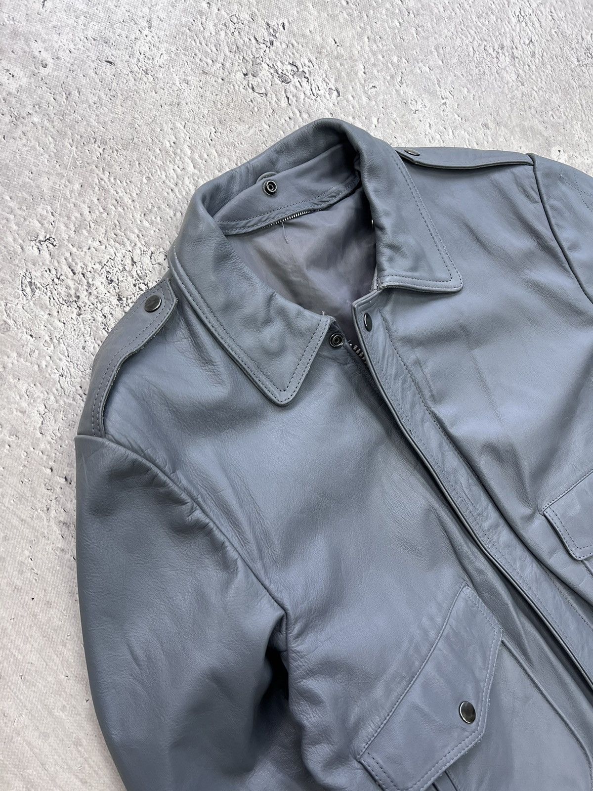 Genuine Leather × Japanese Brand Vintage Grey Leather y2k Biker AVIATOR Racing Jacket Size US M / EU 48-50 / 2 - 6 Thumbnail