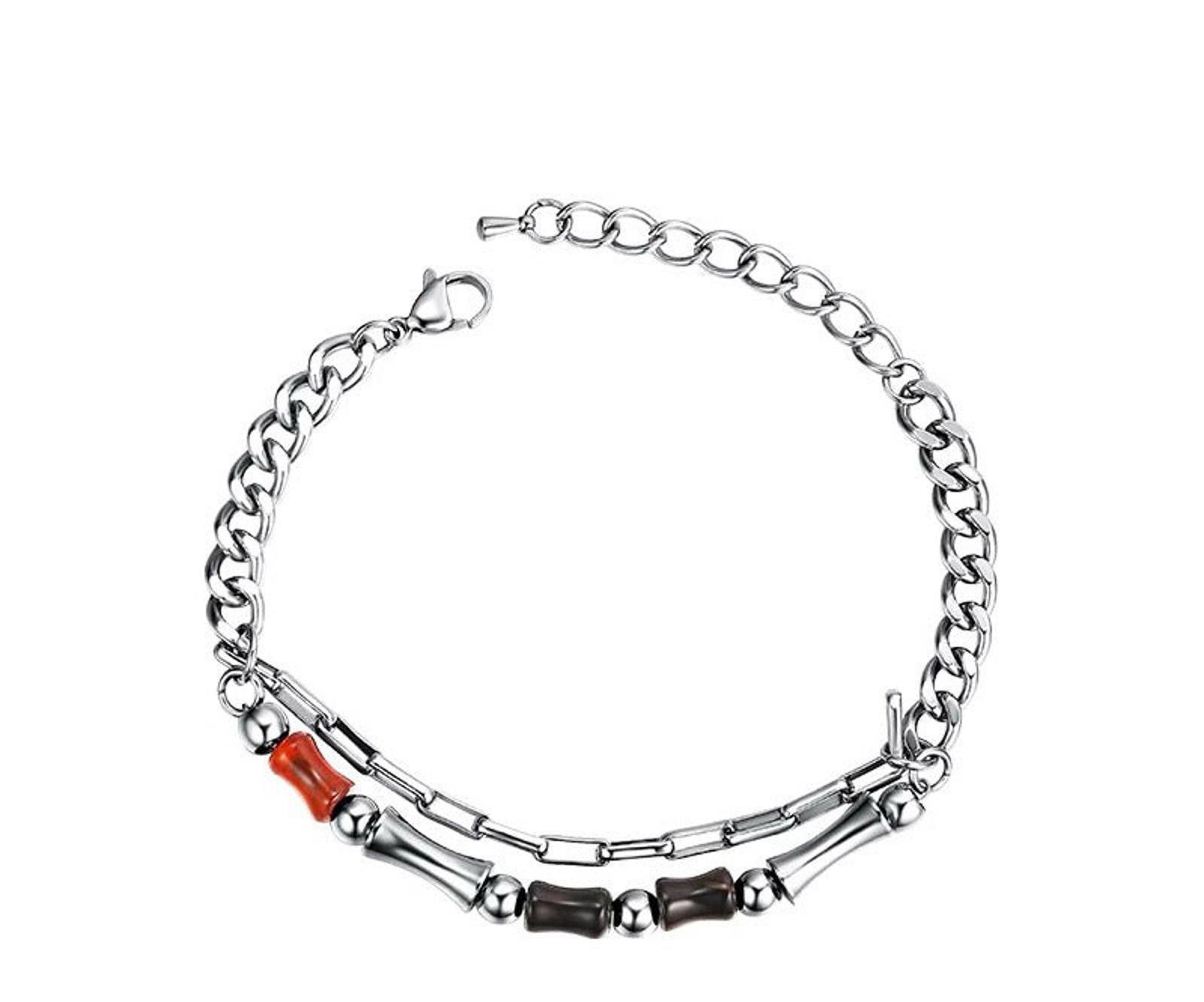 Jewelry Silver Chain Men's Bracelet with Brown Beads Size ONE SIZE - 1 Thumbnail