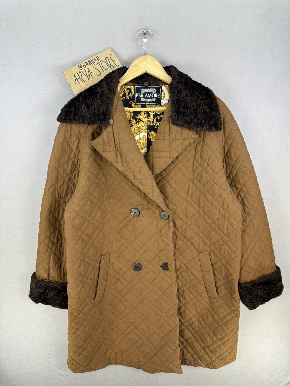 Japanese Brand Per Amore Faux Fur Quilted Long Coat Jacket Size XL / US 12-14 / IT 48-50 - 1 Thumbnail