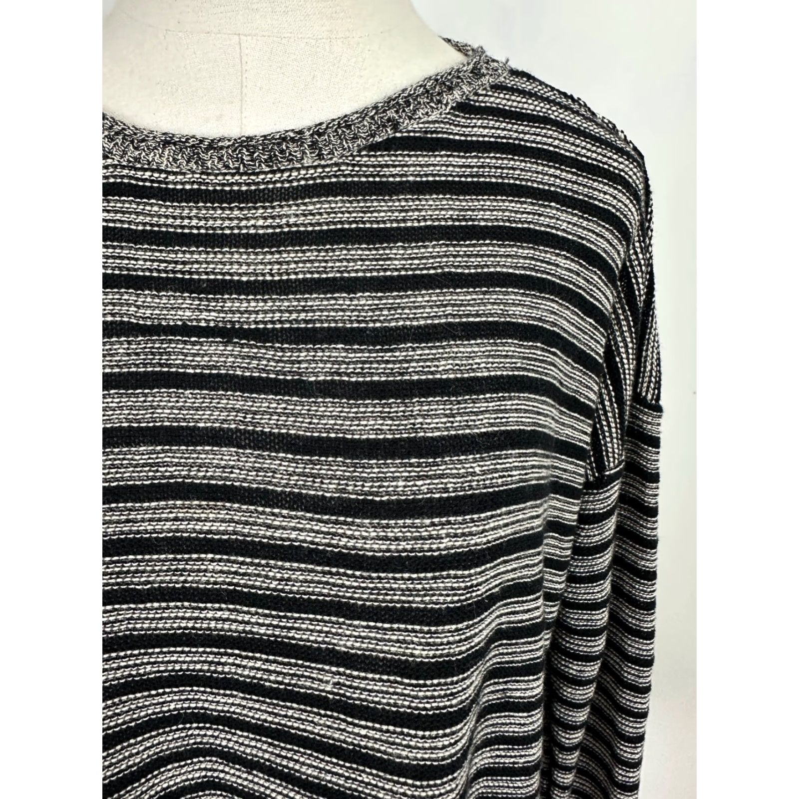 Eileen Fisher VINTAGE Eileen Fisher Sweater Womens XS Wool Linen Blend Knit Black Ivory Stripe Boxy Size XS / US 0-2 / IT 36-38 - 3 Thumbnail