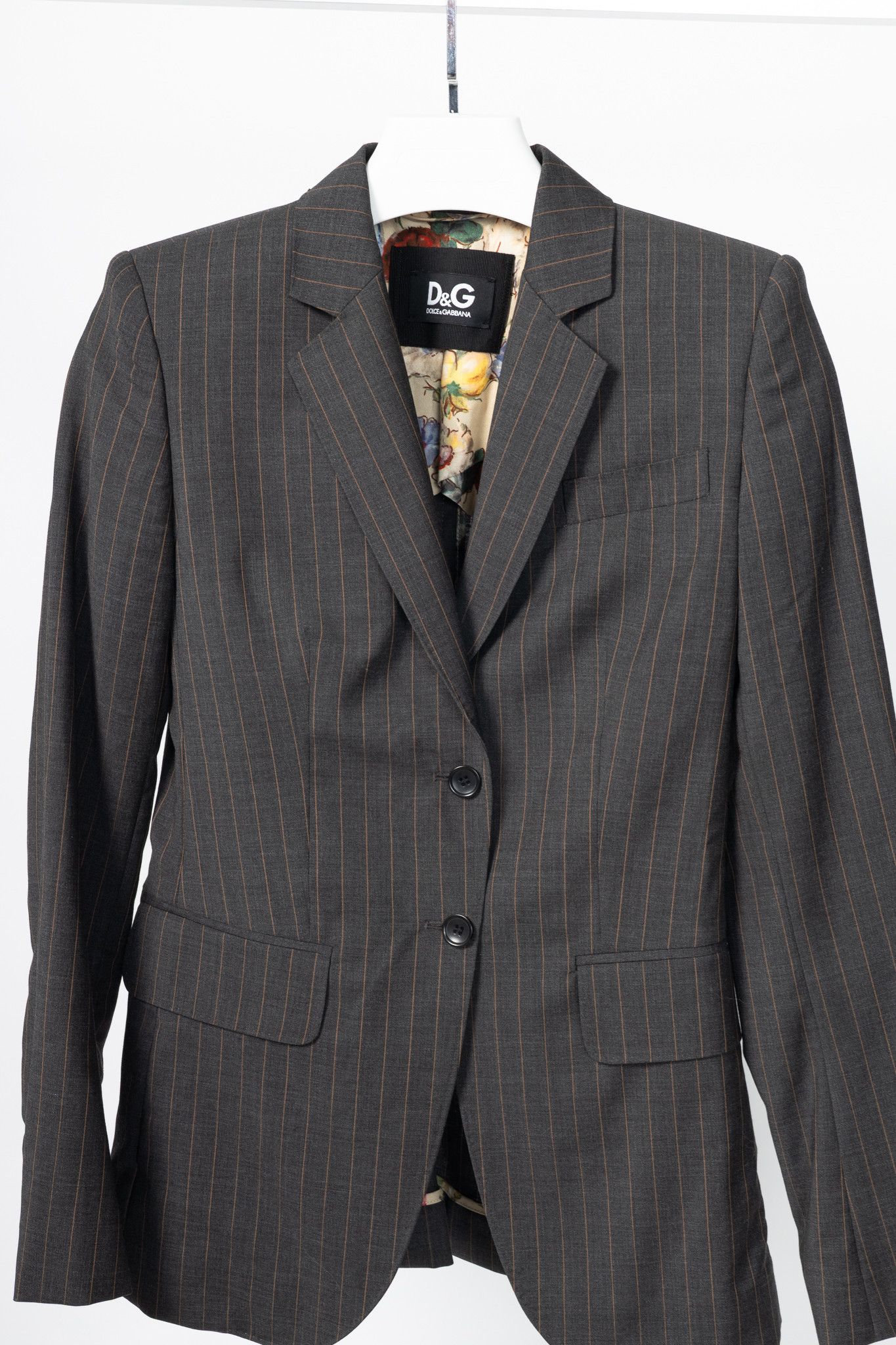 Dolce & Gabbana D&G Dolce & Gabbana Charcoal Pinstripe Stretch-Wool Blazer Size S / US 4 / IT 40 - 3 Thumbnail