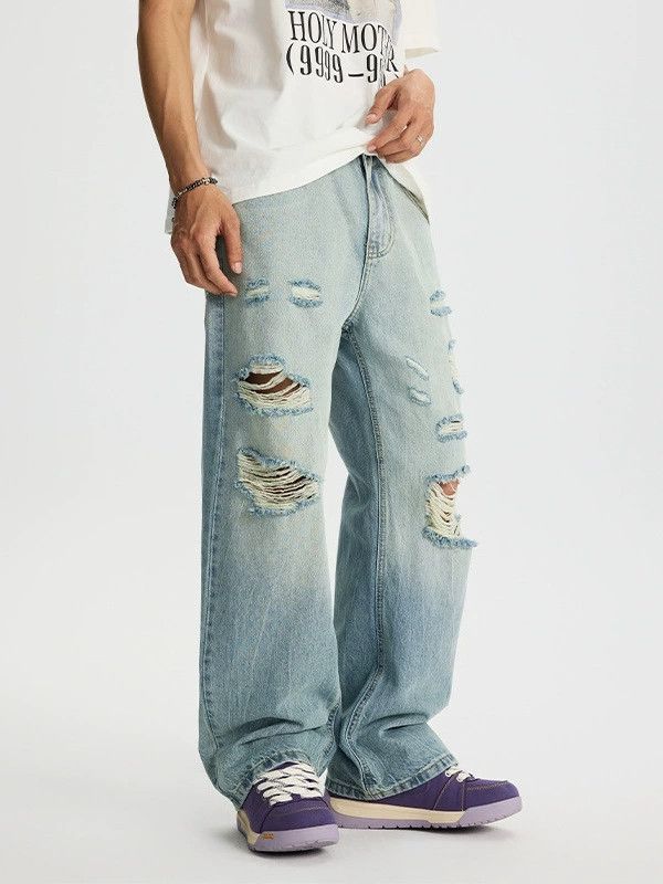 Japanese Brand × Jean Men's ripped loose straight high street jeans Size US 32 / EU 48 - 3 Thumbnail