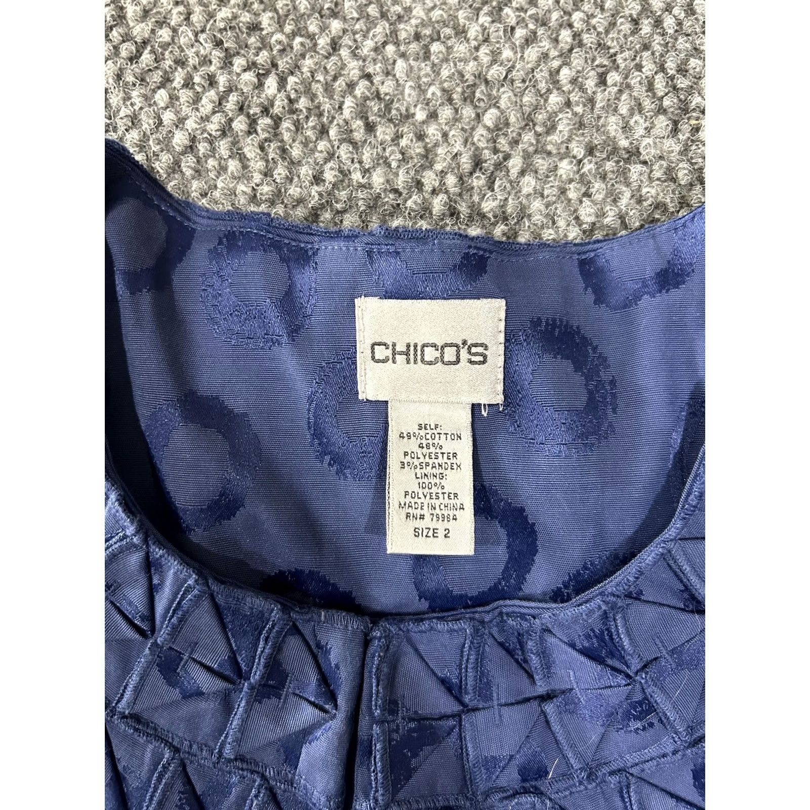 Vintage Chicos Jacket Womens 2 Blue Polka Dot Collarless Pleated Neck Lined Jacquard Size XS / US 0-2 / IT 36-38 - 5 Thumbnail