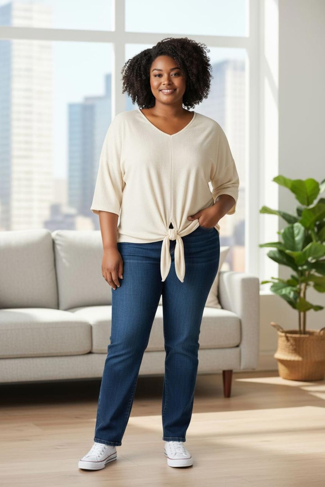 Other Ruby Rd. Women's Cream Tie-Front V-Neck Top Size 3XL / US 20-22 - 1 Thumbnail