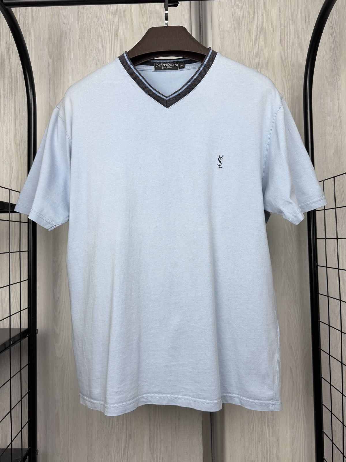 Yves Saint Laurent Yves Saint Laurent Pour Homme V-Neck Light blue tee shirt Size US M / EU 48-50 / 2 - 2 Thumbnail