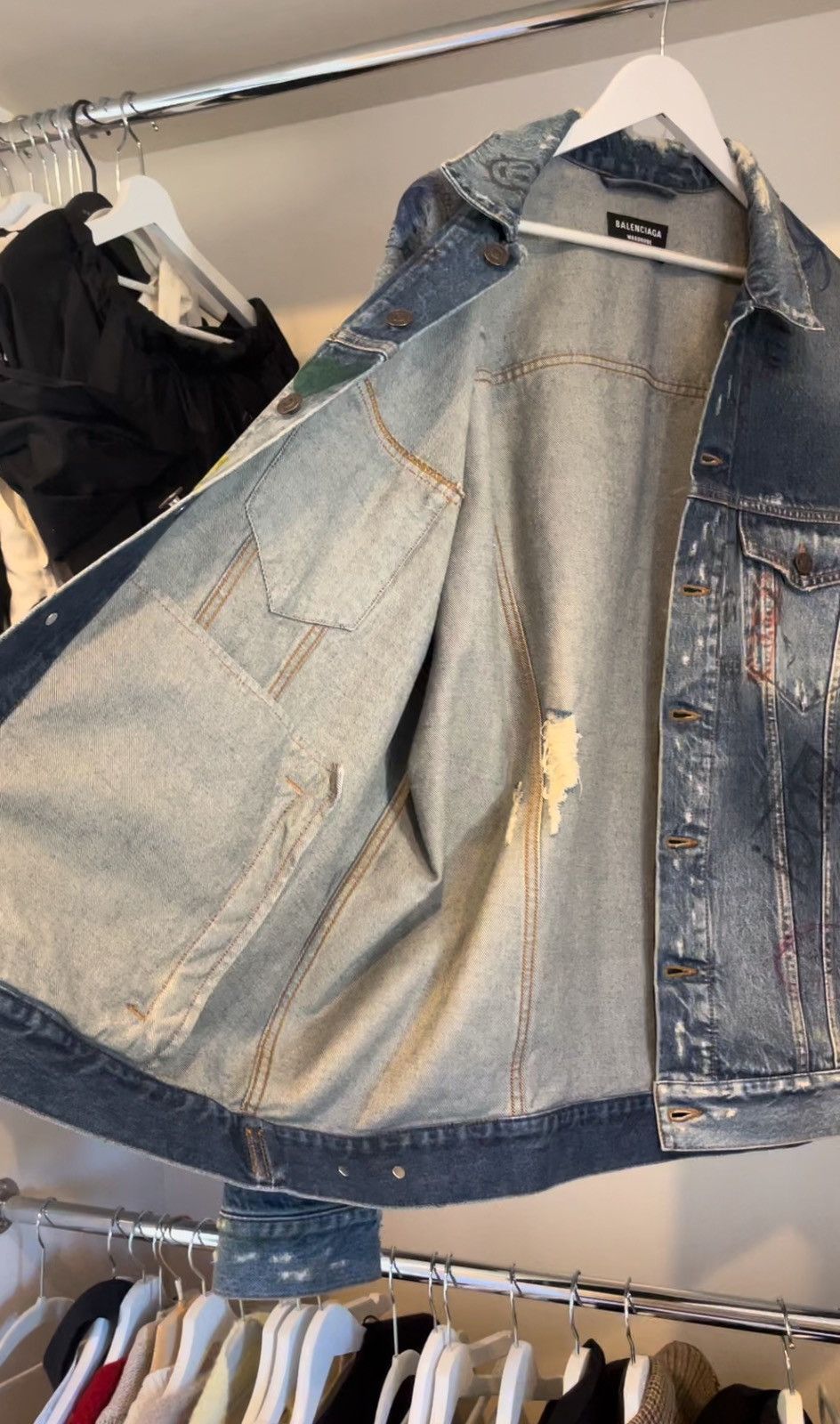 Balenciaga 🔥 SS22 Balenciaga Distressed Grafitti Denim Jacket Size US XL / EU 56 / 4 - 8 Thumbnail