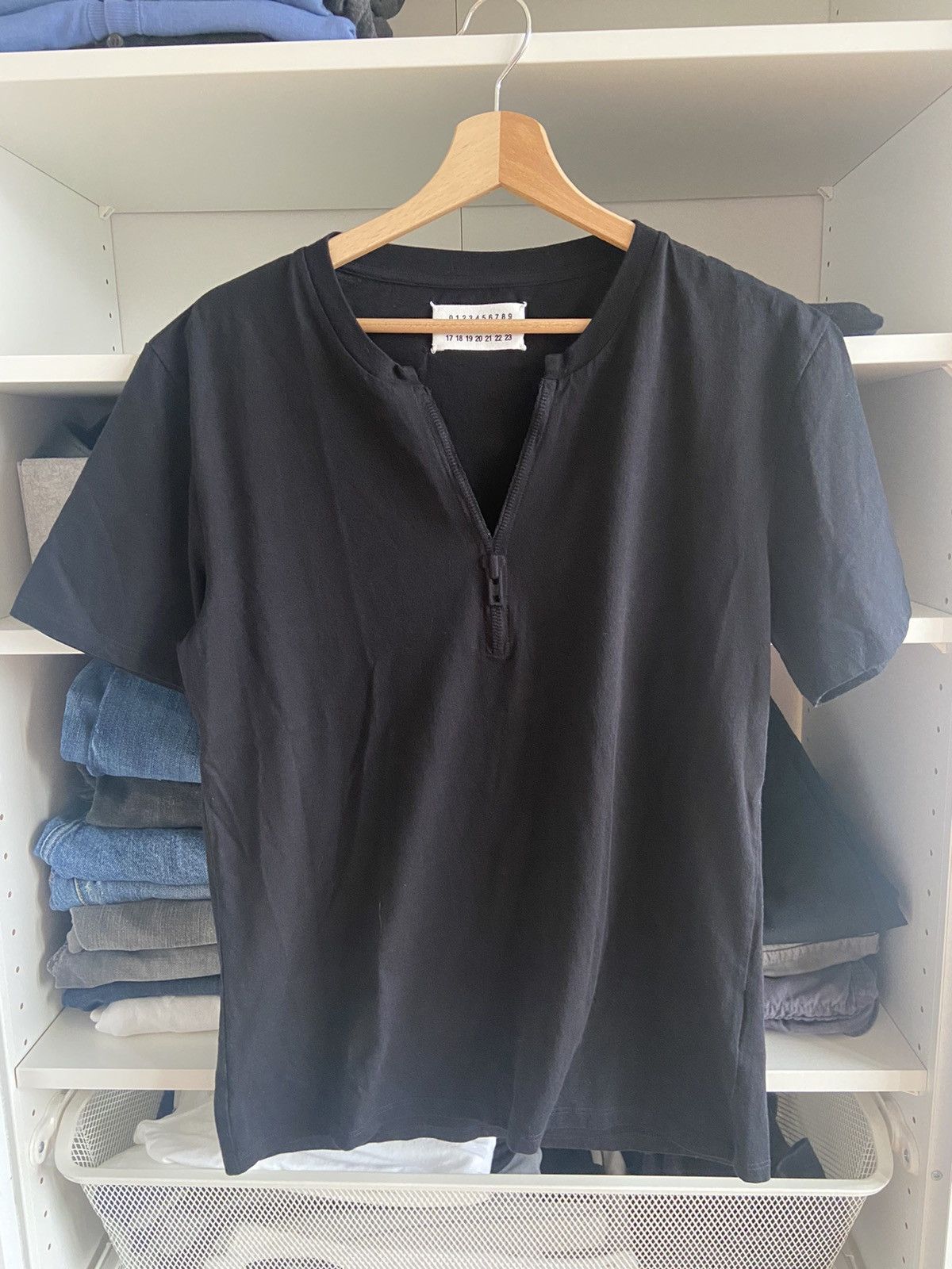 image of 2011 Maison Margiela Fake Zip Tshirt in Black, Men's (Size Medium)