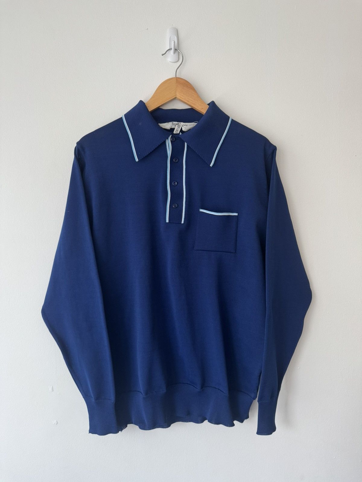 Vintage 1960s Vintage Piqué Longsleeve Polo Size US L / EU 52-54 / 3 - 1 Thumbnail