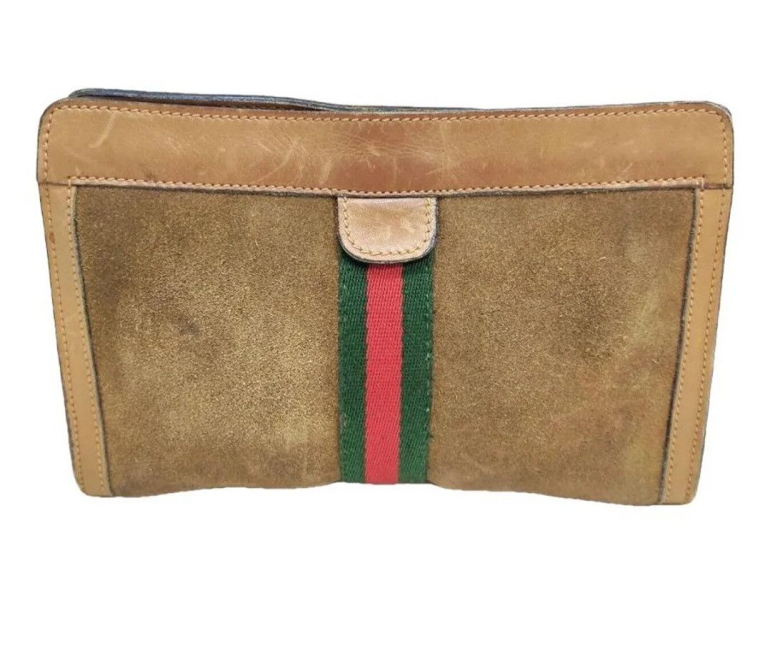image of Gucci Suade Clutch in Brown, Women's