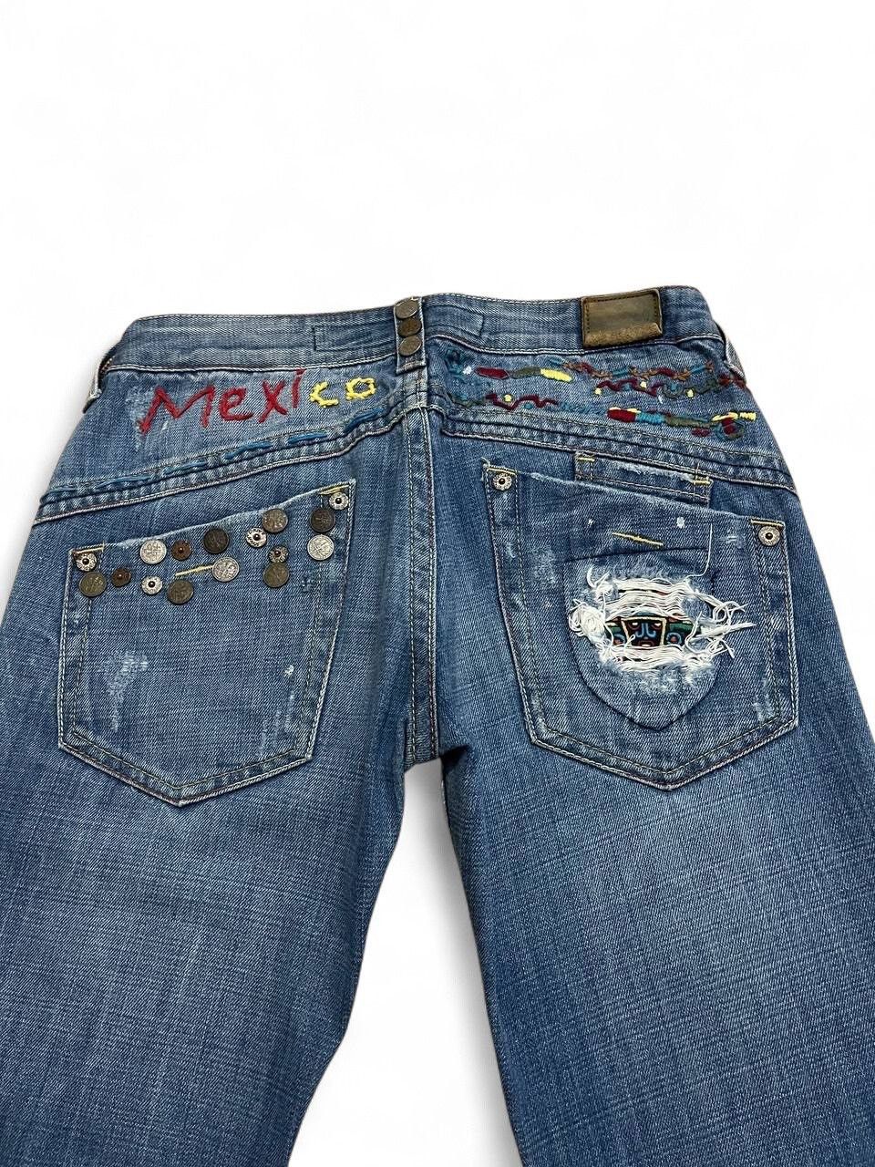 Hysteric Glamour Flared drive Jeans distressed low rise wideleg embroided Size US 29 - 2 Thumbnail