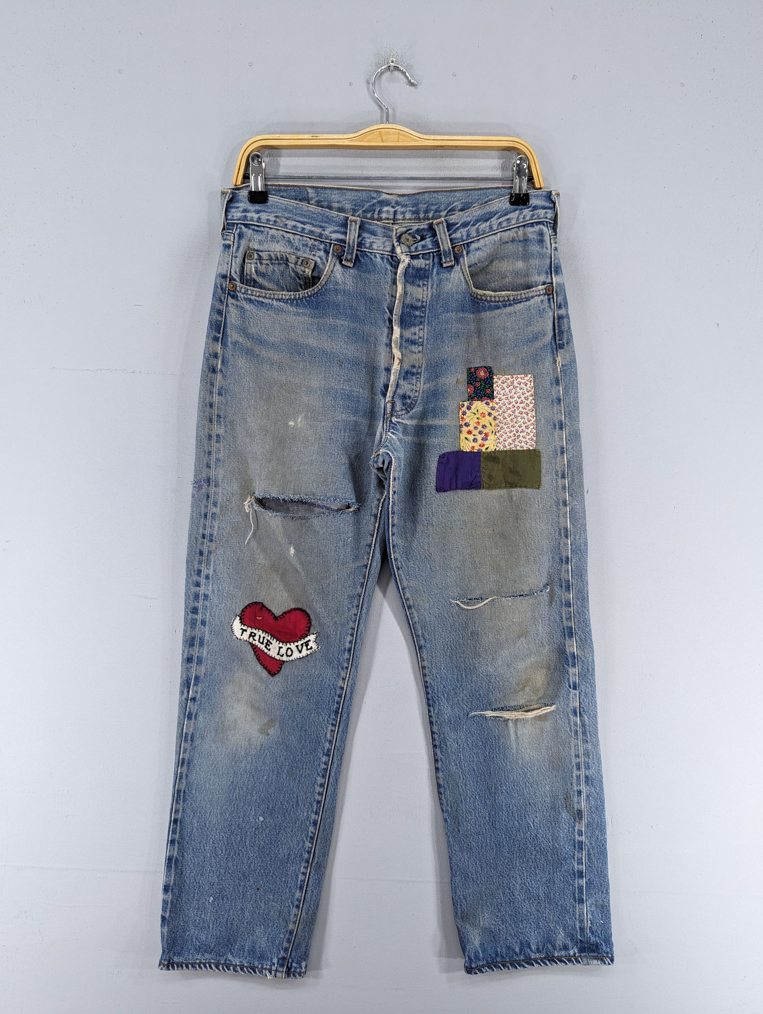 image of Distressed Denim x Levis Vintage Levis 501 Selvedge Distressed Light Blue Jeans in Light Blue Wash 