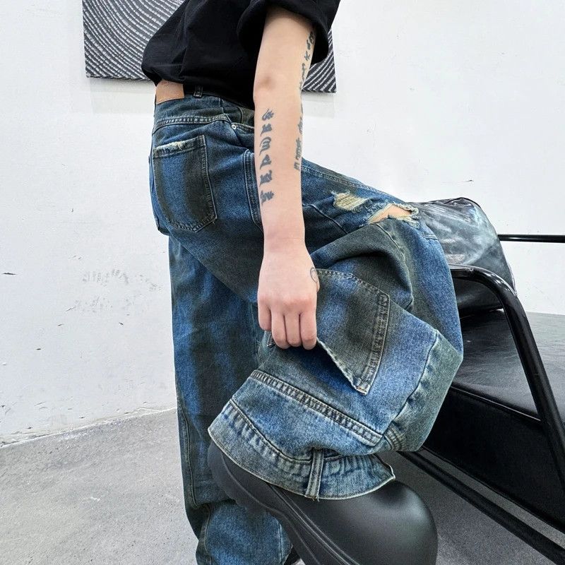Japanese Brand × Jean × Vintage Flip Design Wide Leg Dirty Jeans Size US 29 - 5 Thumbnail