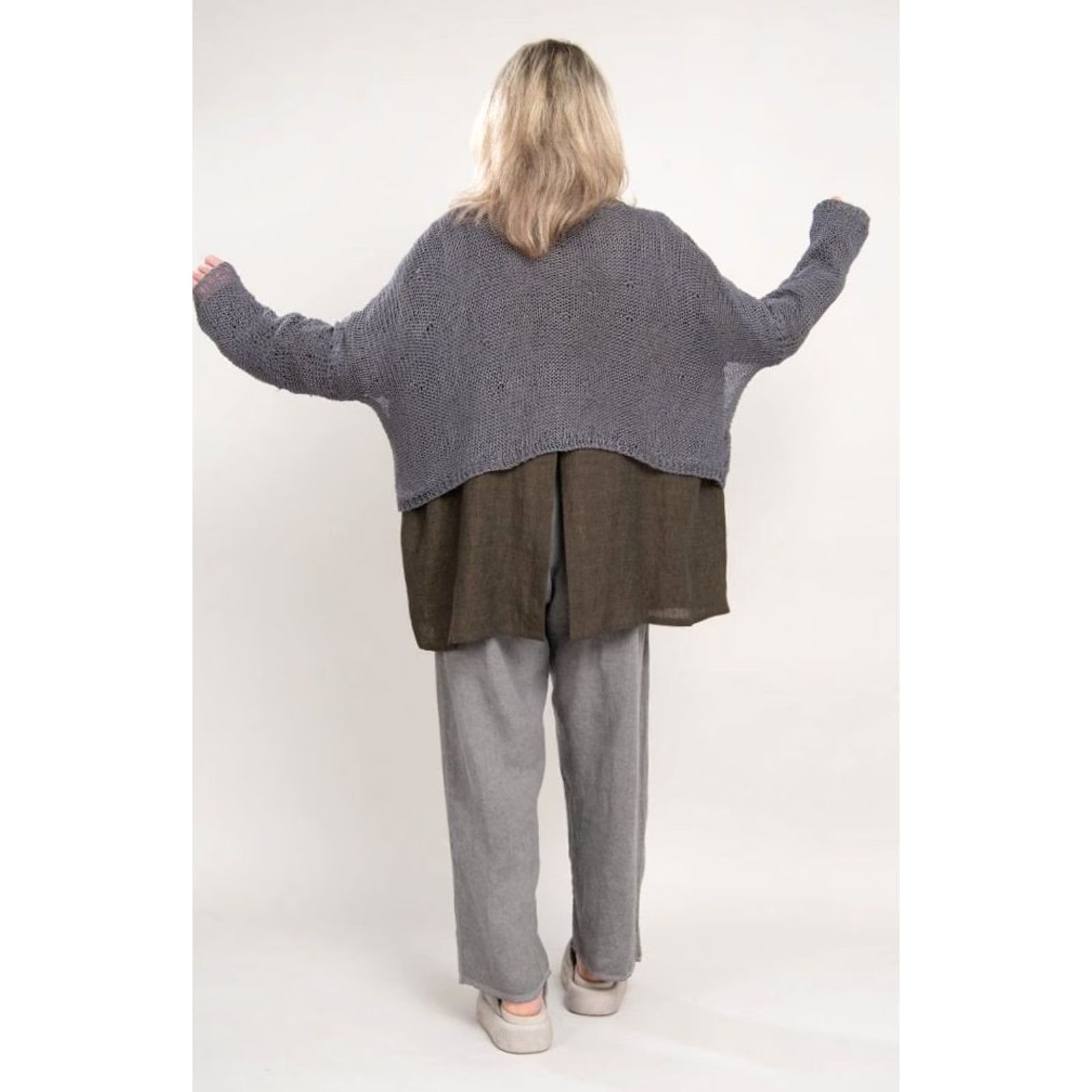 Vintage Umit unal Design oversized knit Dark Gray Wool blend cropped Sweater Size L / US 10 / IT 46 - 3 Thumbnail