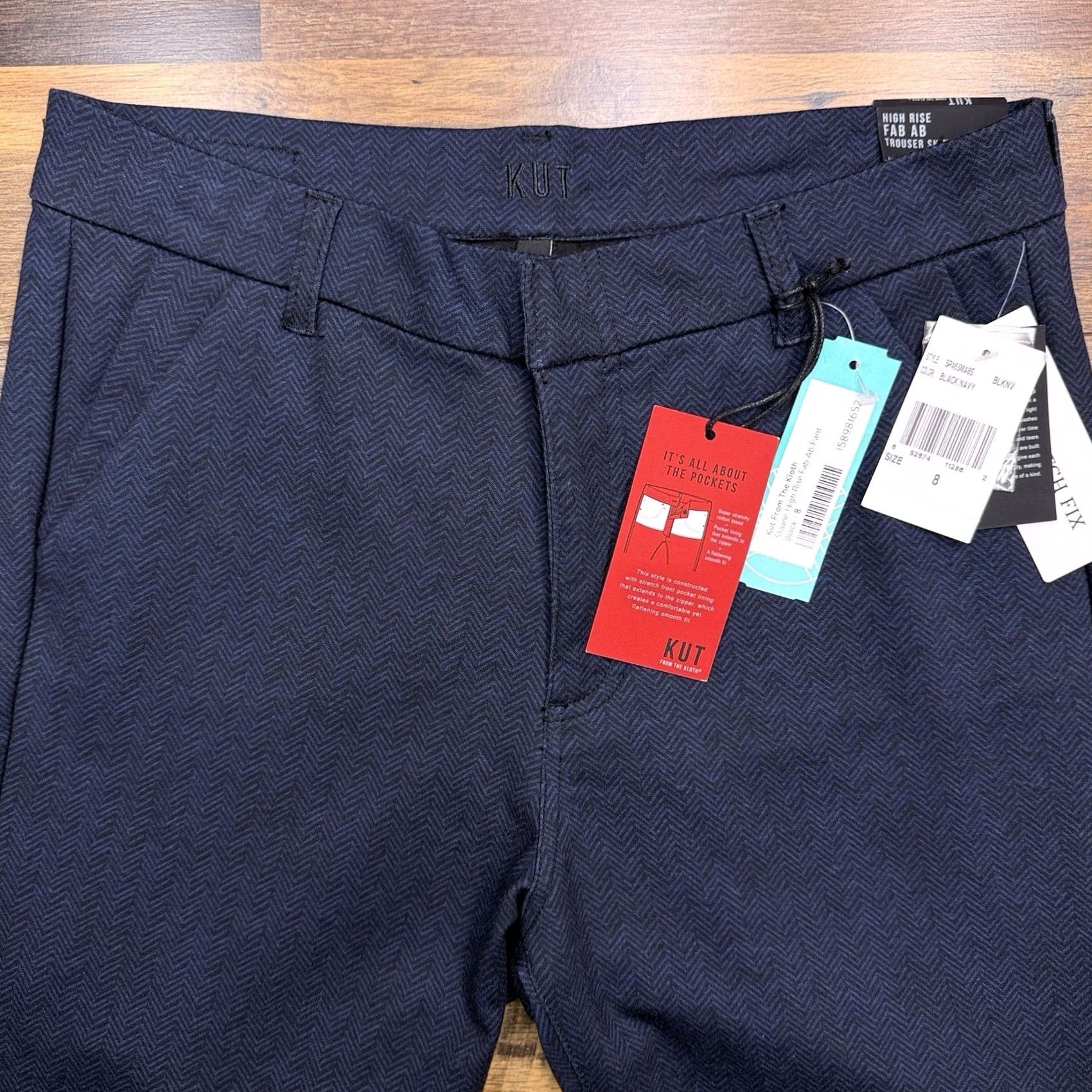 Vintage KUT from the Kloth High Rise Fab AB Trouser Skinny Pants Womens 8 Herringbone Blue PFL Stretch Chino Tailored Slim Vintage: No (adjusted by rules) Size 30" / US 8 / IT 44 - 2 Thumbnail
