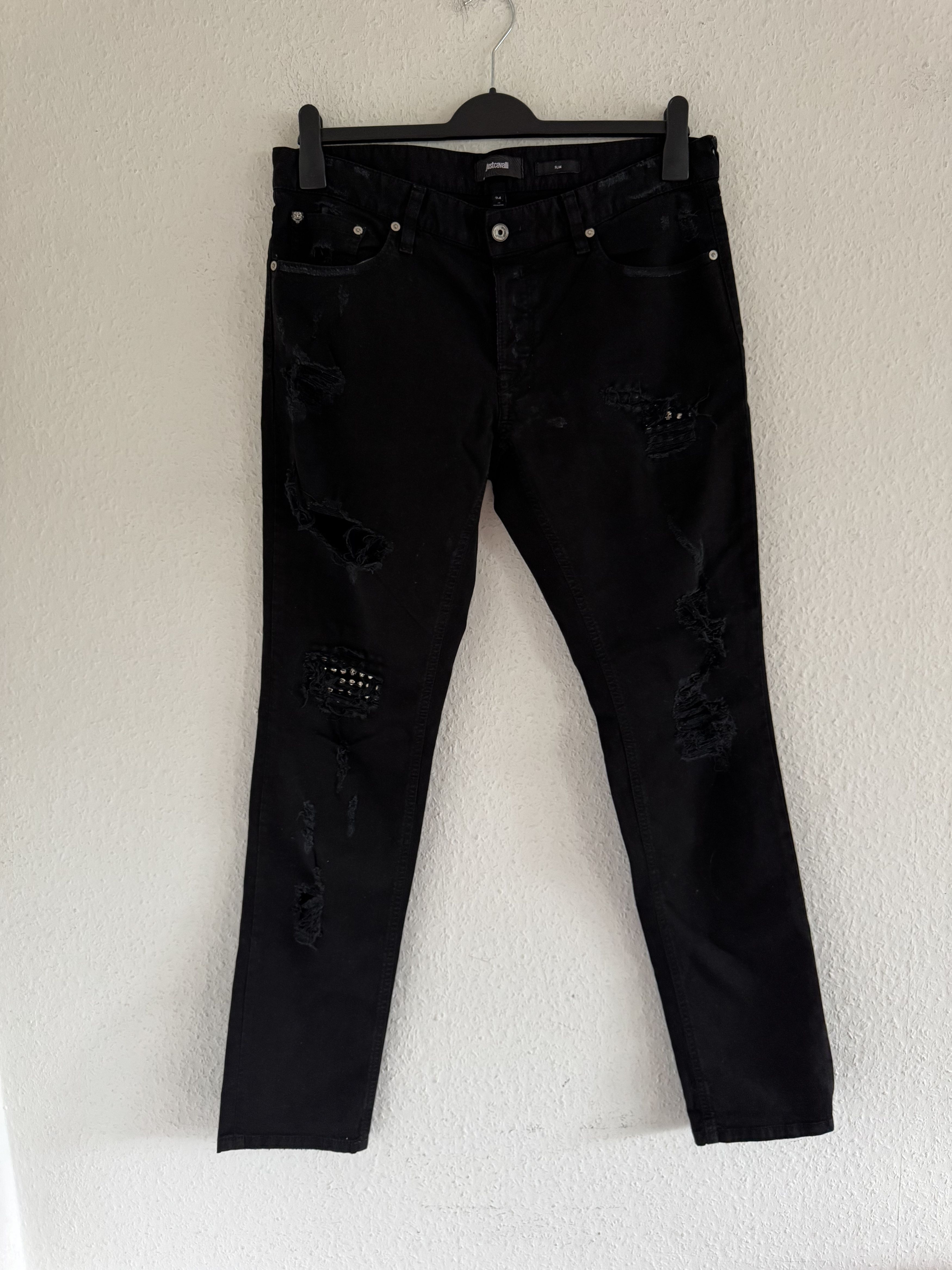 Just Cavalli Studded Distressed Slim Jeans Size US 33 - 2 Thumbnail