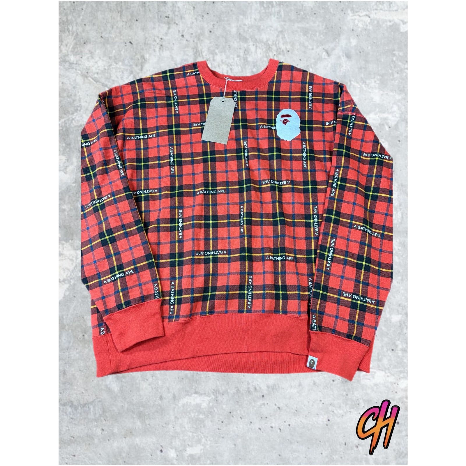 Bape BAPE Logo Check Red Loose Fit Crewneck Sweater Size MD Size US M / EU 48-50 / 2 - 1 Thumbnail