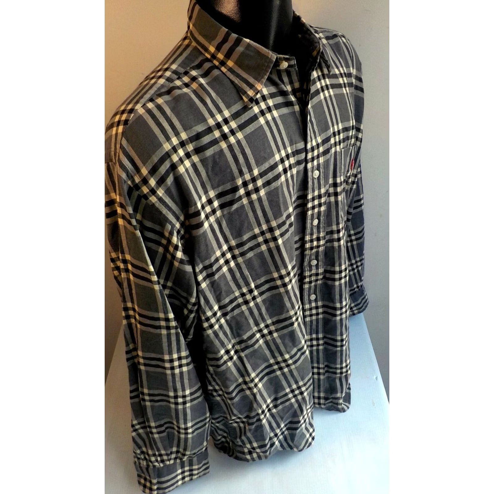 Polo Ralph Lauren Polo Ralph Lauren Lowell Sport Plaid Long Sleeve Button-Up Shirt Mens XL Gray/Ivory Cotton Size US XL / EU 56 / 4 - 3 Thumbnail