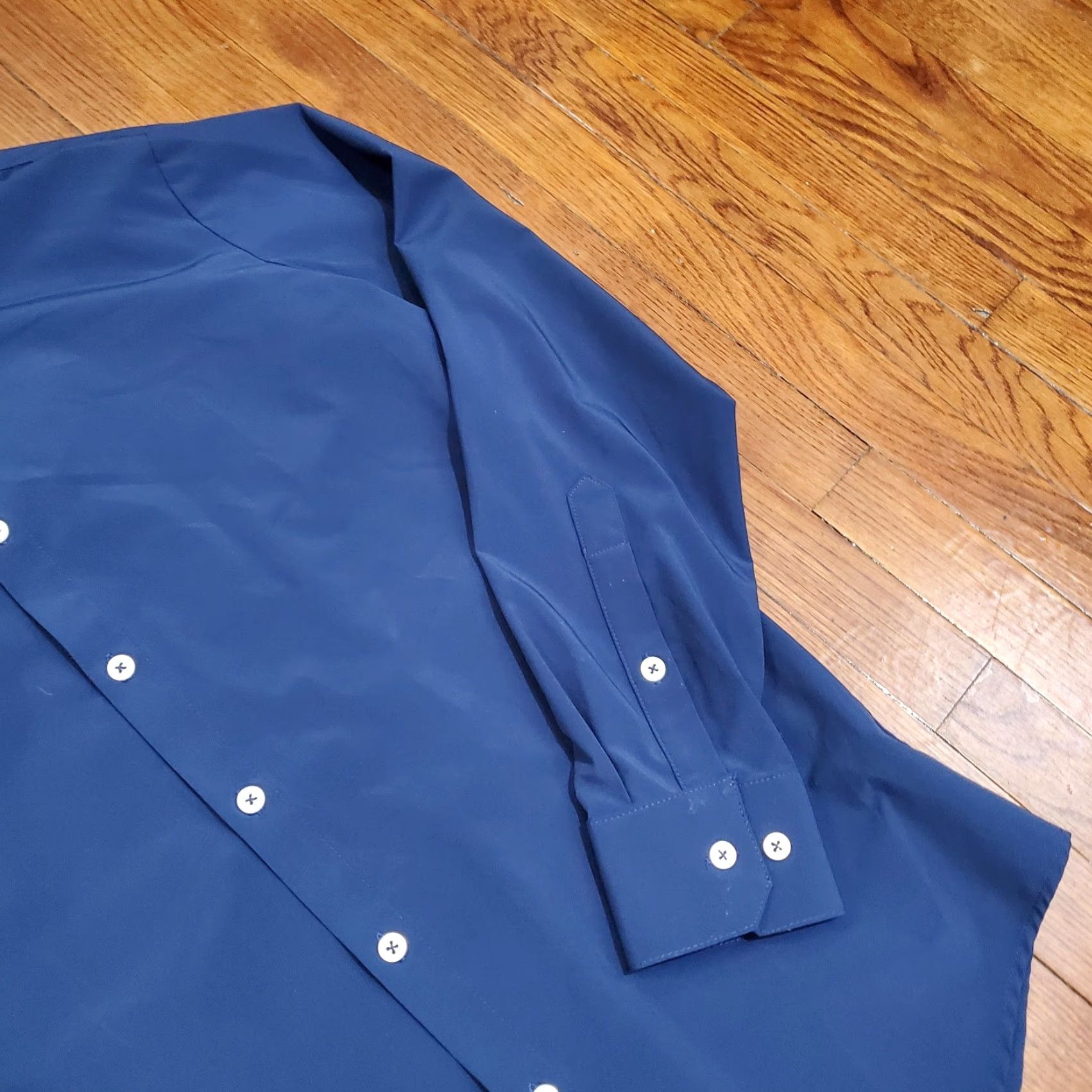 Mizzen+Main Mizzen+Main Leeward Shirt Mens Medium Blue Solid Slim Trim Fit Dress Performance Shirt Size 40R - 3 Thumbnail
