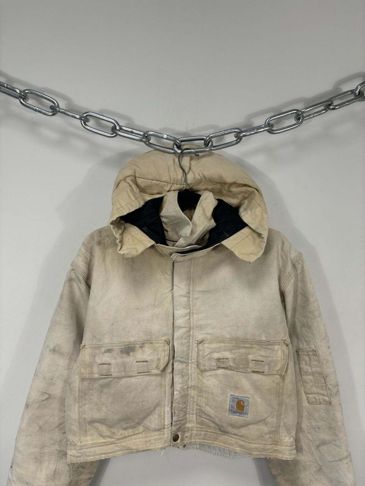 Carhartt Vintage 90s Carhartt USA Beige Work Hooded Cropped Jacket Size US M / EU 48-50 / 2 - 3 Thumbnail
