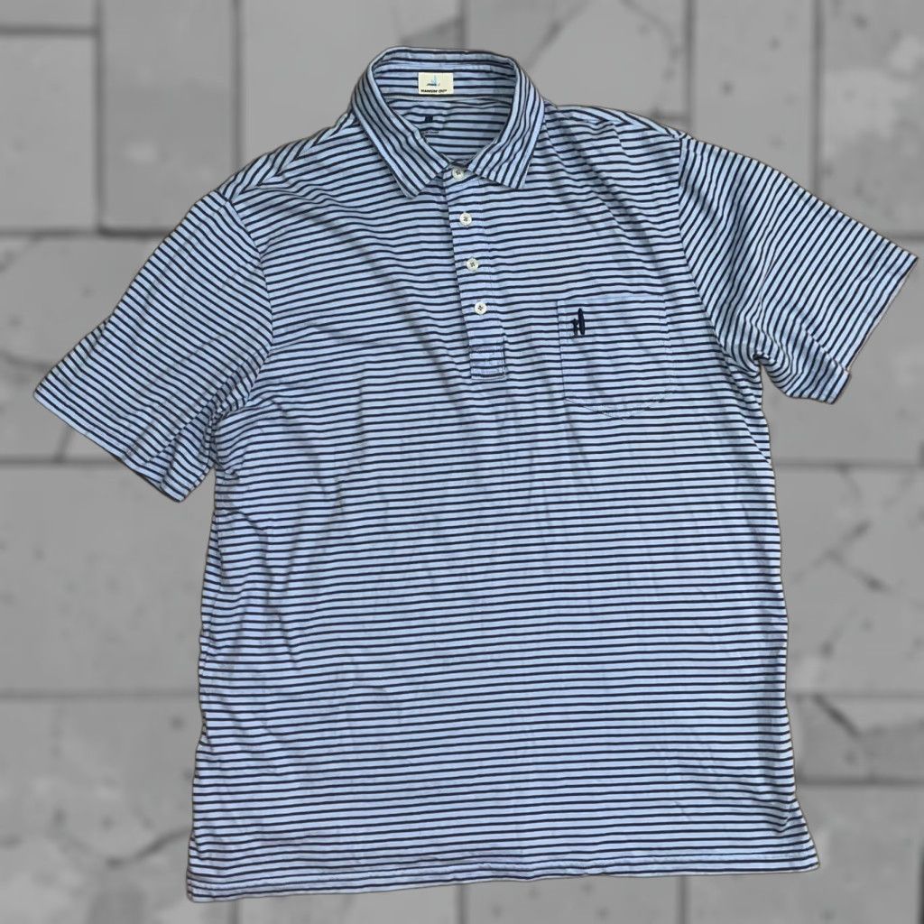 johnnie-O Johnnie-O Hamgin’ out Half Button Up Short Sleeve Blue Striped Men’s L Shirt Men Blue Striped L Size US 33 - 1 Thumbnail