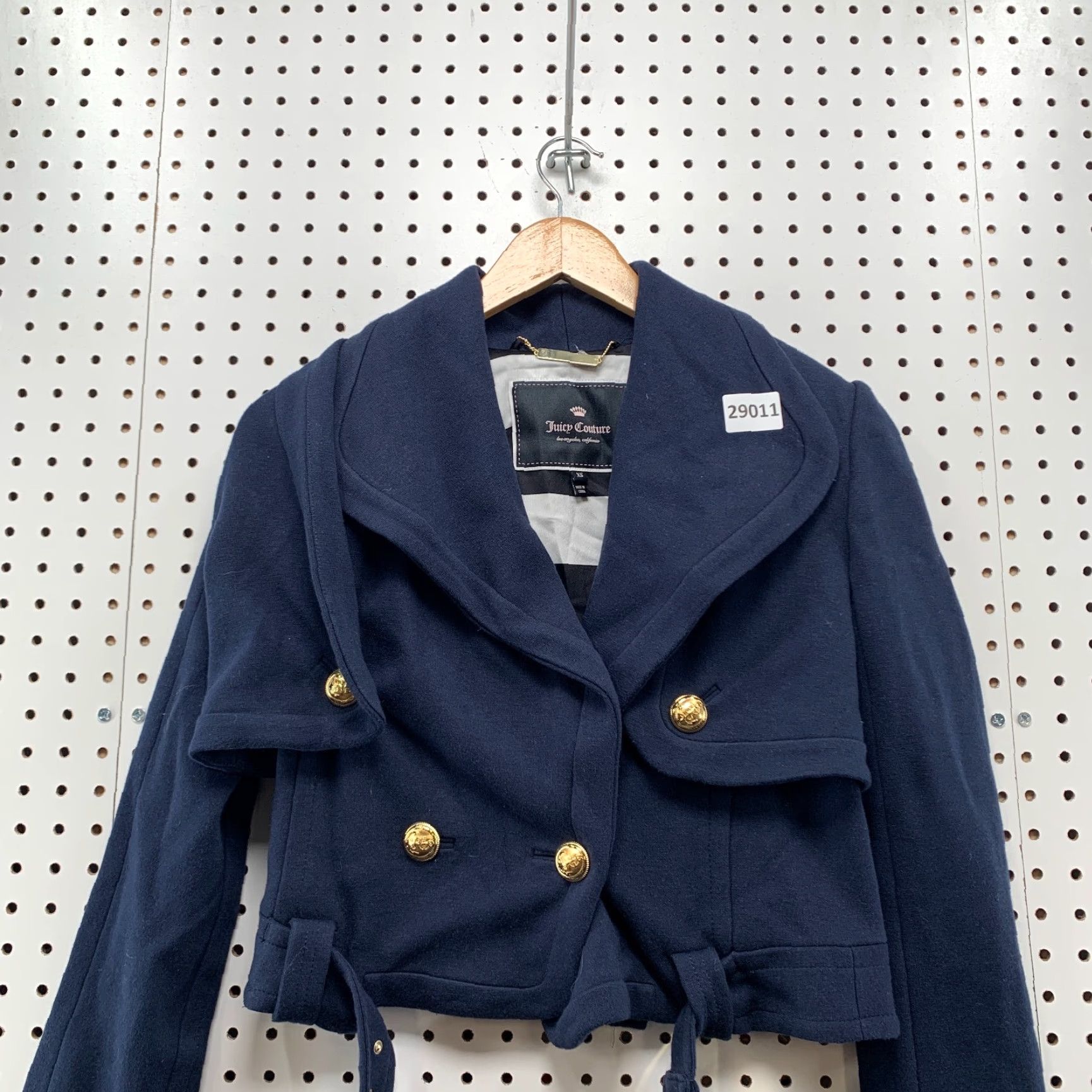 Juicy Couture VINTAGE Juicy Couture Jacket Womens XS Navy Blue Cropped Wool Belted Motorcycle Jacket Size XS / US 0-2 / IT 36-38 - 2 Thumbnail