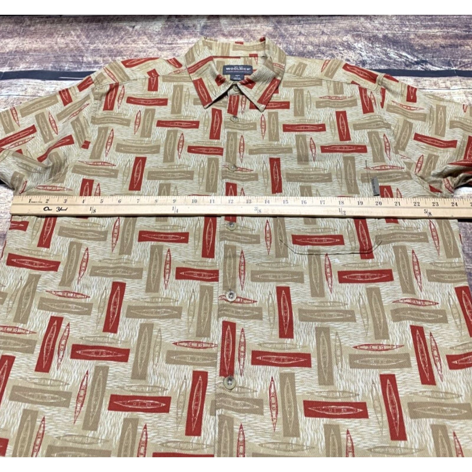Vintage Woolrich Shirt Short Sleeve Button-Down Casual Travel Mens L Brown Red Cotton Geometric Pattern Size US L / EU 52-54 / 3 - 5 Thumbnail