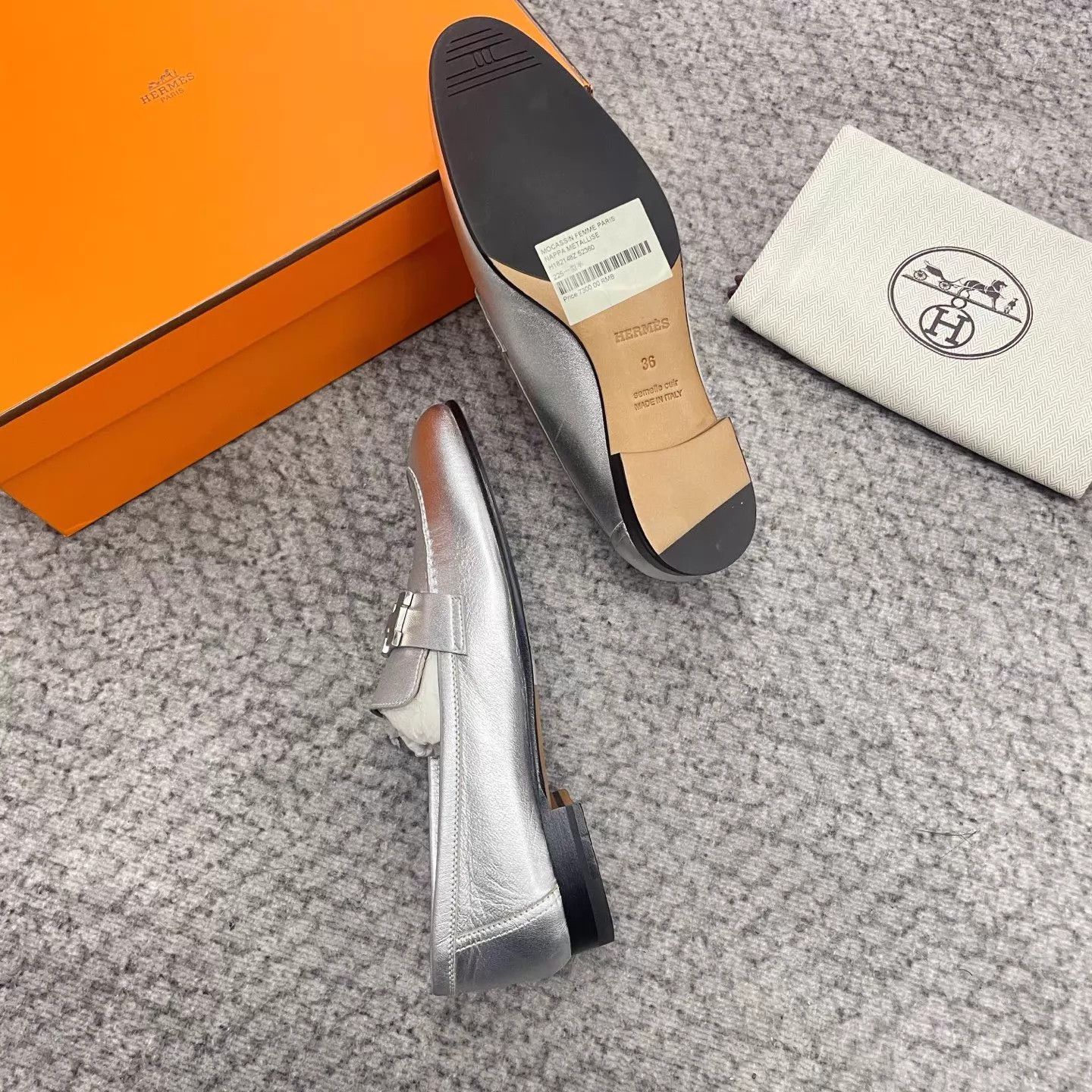 Hermes HERMES Metal Goatskin Silver Loafers 36+ Size US 5.5 / IT 35.5 - 5 Thumbnail