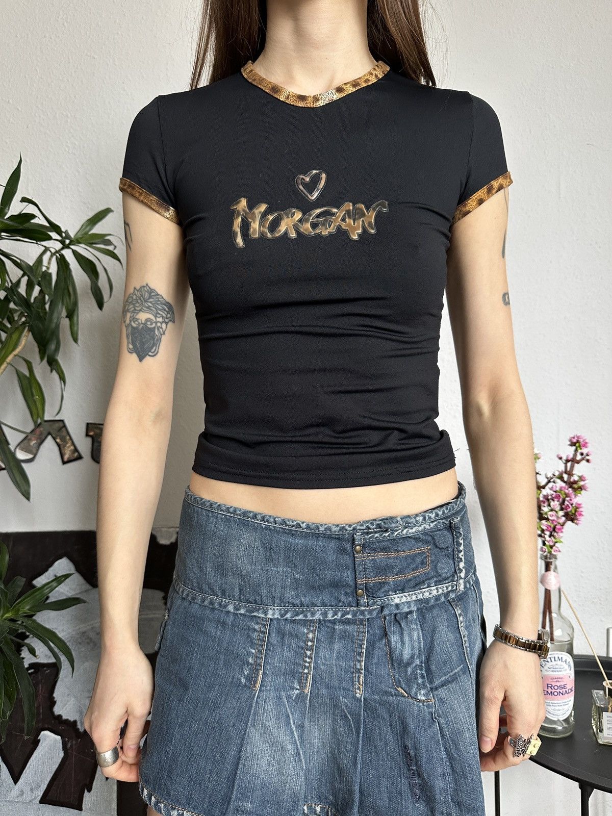 Japanese Brand × Morgan Homme Vintage Morgan De Toi Leopard Logo Baby Tee Top Size XS / US 0-2 / IT 36-38 - 3 Thumbnail