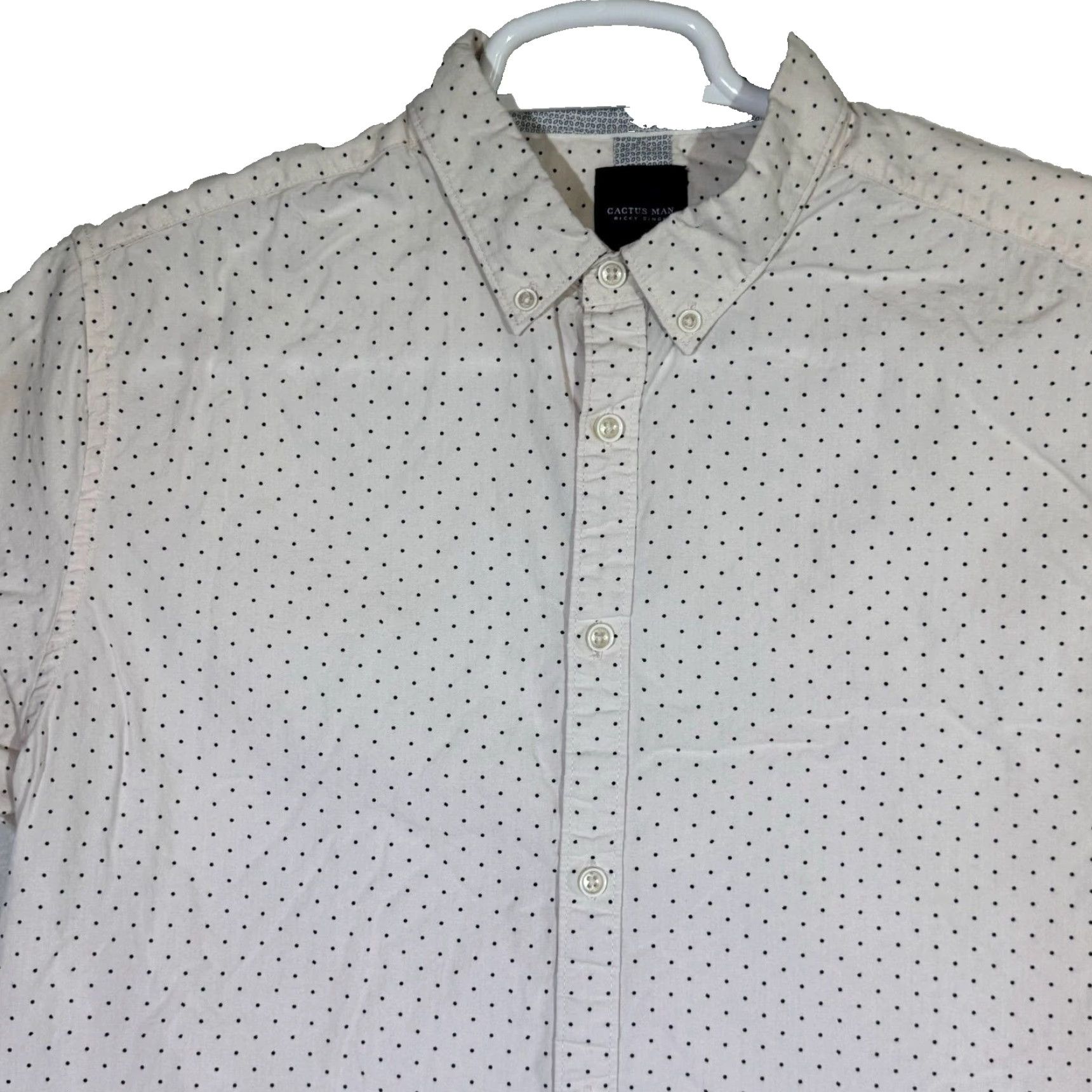 Vintage Cactus Man Shirt Men Cream Polka Dot Short Sleeve Slim Button-Down L Mens Size US L / EU 52-54 / 3 - 3 Thumbnail