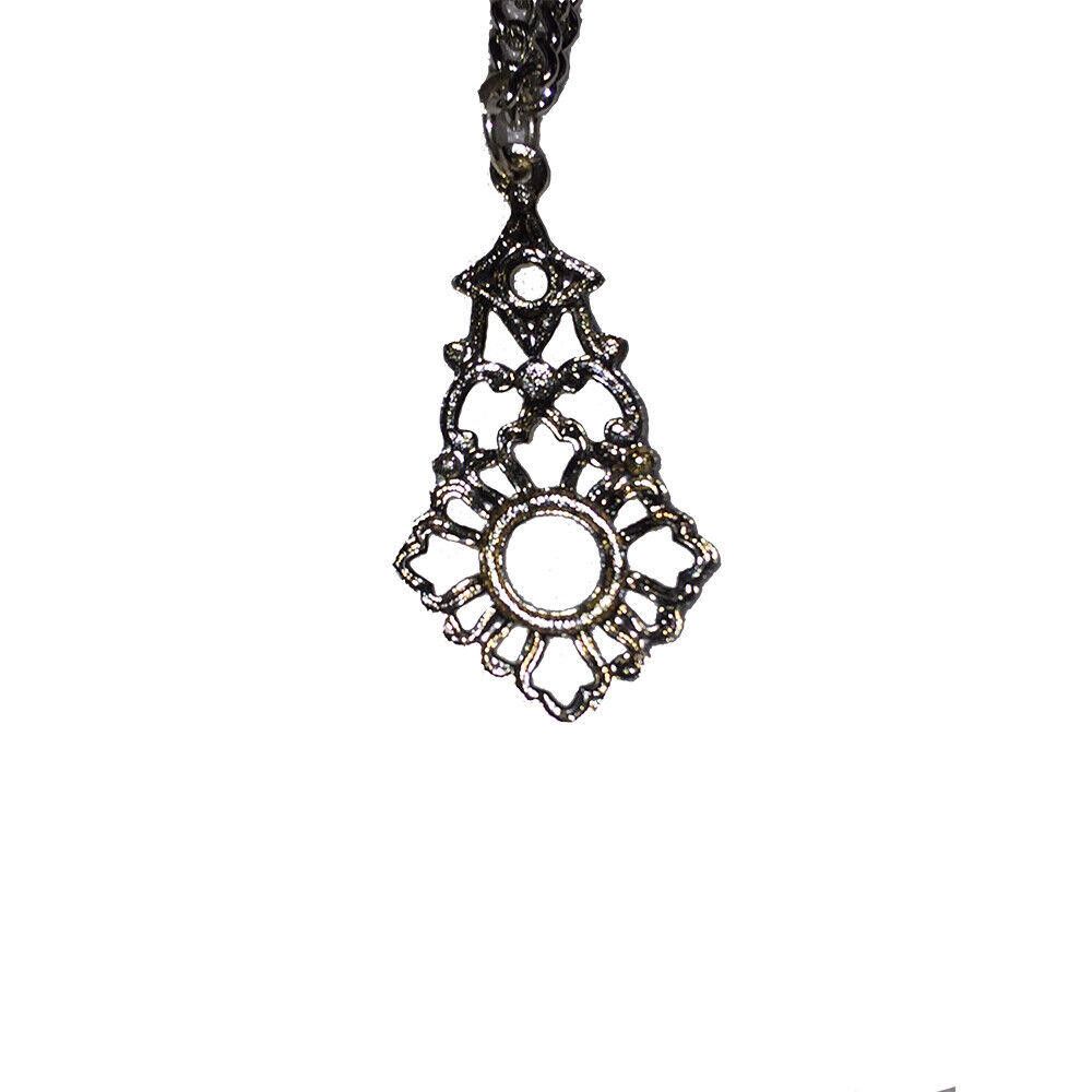 Designer Vintage Silver Tone Filigree Pendant Charm Necklace Size ONE SIZE - 2 Thumbnail