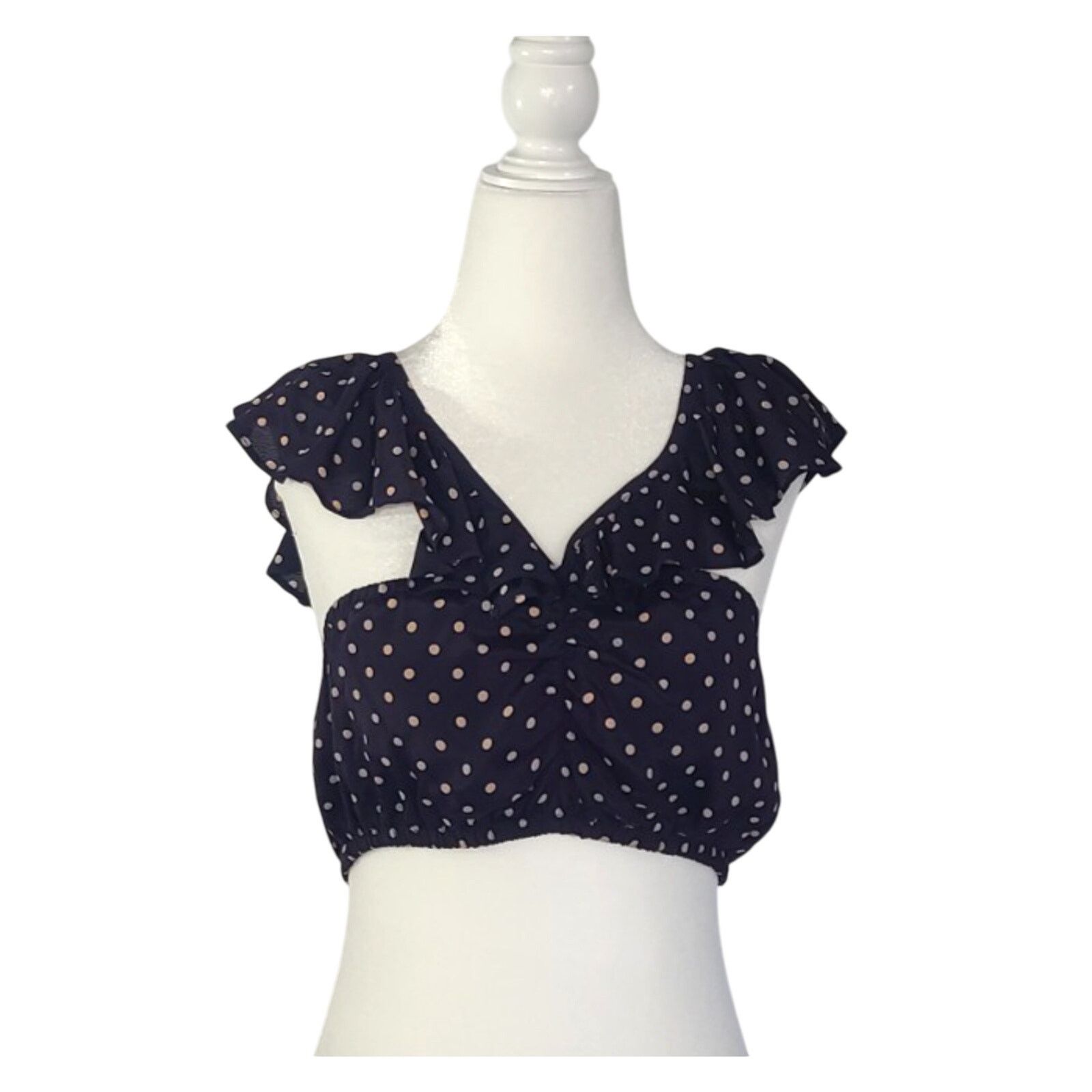 Other New w/Tag For Love and Lemons Navy Polka Dot Crop Top Small Size S / US 4 / IT 40 - 4 Thumbnail