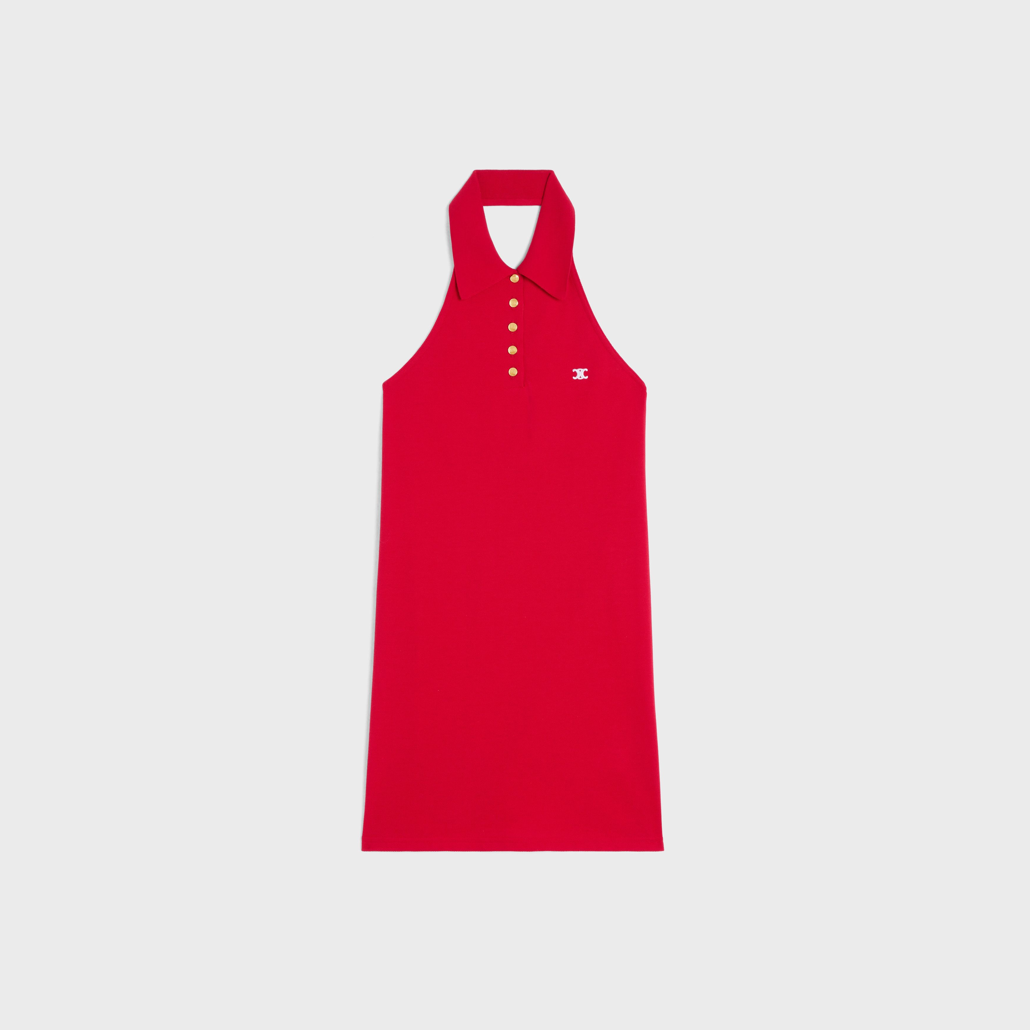 Celine o1w1db11124 Cotton Pique Triomphe Mini Polo Dress in Red Size S / US 4 / IT 40 - 1 Thumbnail