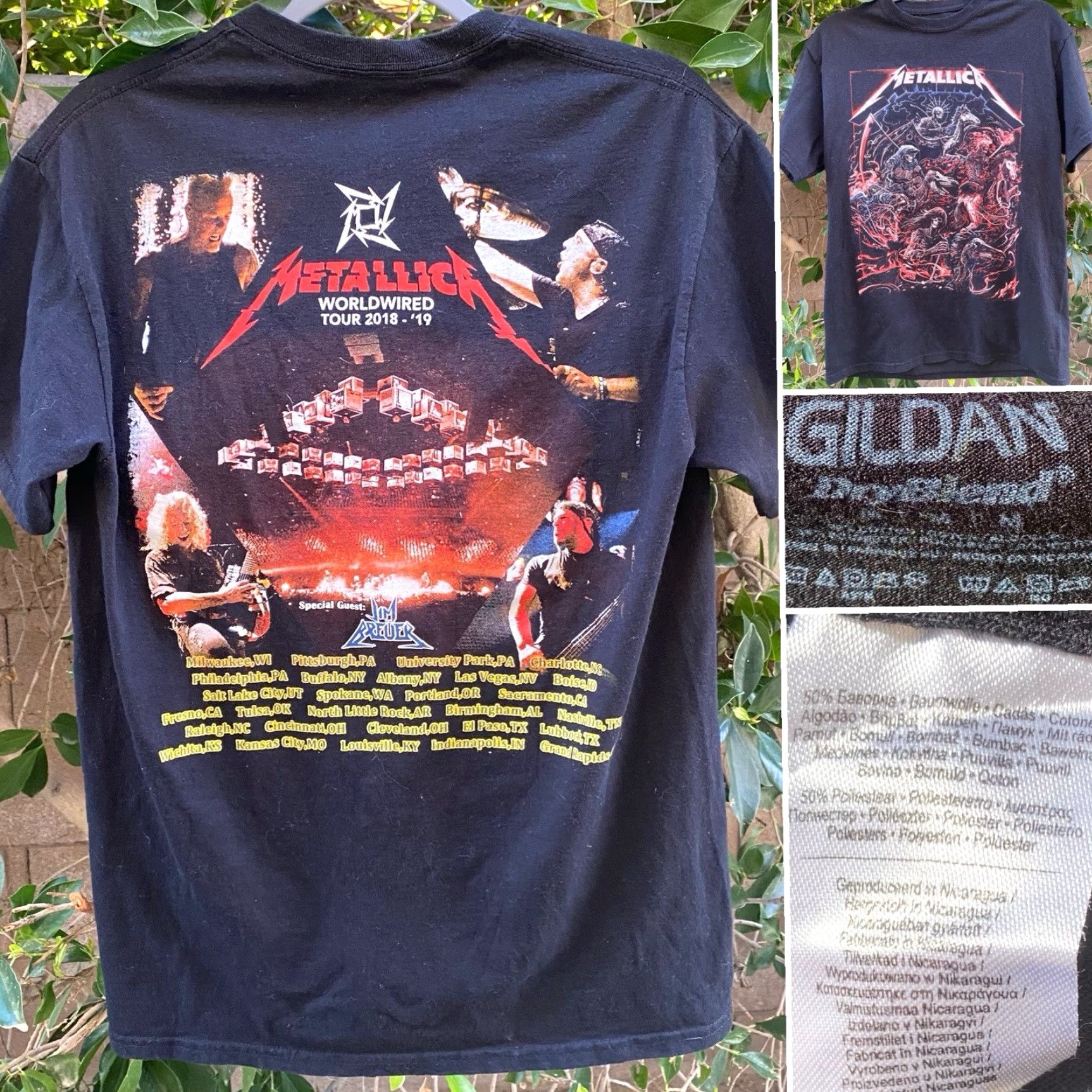 Gildan Metallica Worldwired Tour 2018 19 T Shirt Concert Band Tee Size Medium Short Sleeve Black Gildan Mens T-Shirt Graphic Print Band Tee Size US M / EU 48-50 / 2 - 6 Thumbnail