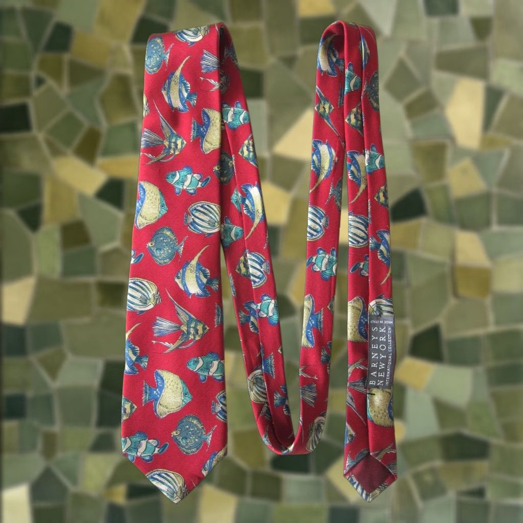 Vintage VINTAGE Barneys New York Tie 100% Silk Made In Italy Red Tropical Fish Men 3" Width 58" Length Size ONE SIZE - 1 Thumbnail