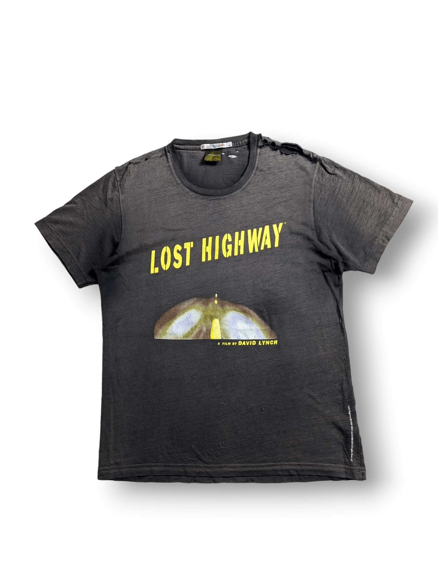 image of Movielost Highway A Film By David Lynch Distressed Tee in Faded Black, Men's (Size Medium)