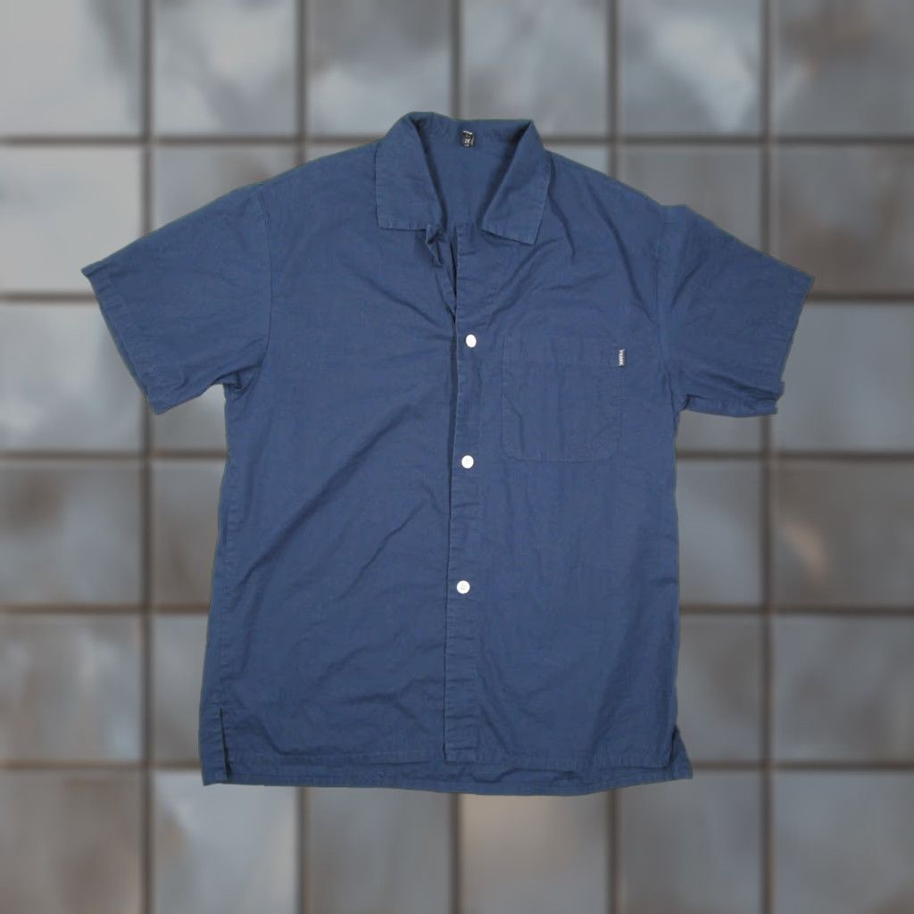 Gianfranco Ferre Button-Up Shirt Men's Large Blue Short Sleeve Casual Travel Woven 100% Cotton
