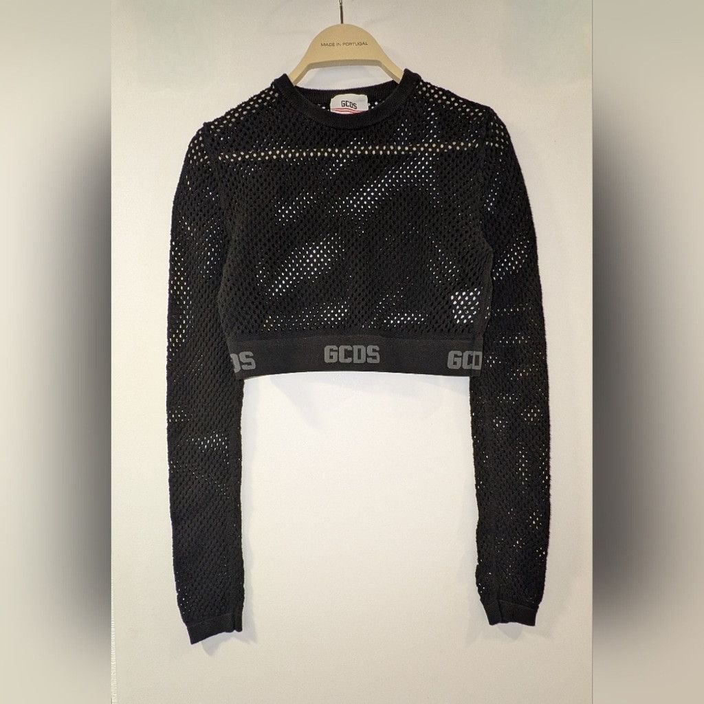 GCDS GCDS Black Mesh Crop Top with Branded Elastic Hem Size L / US 10 / IT 46 - 2 Thumbnail