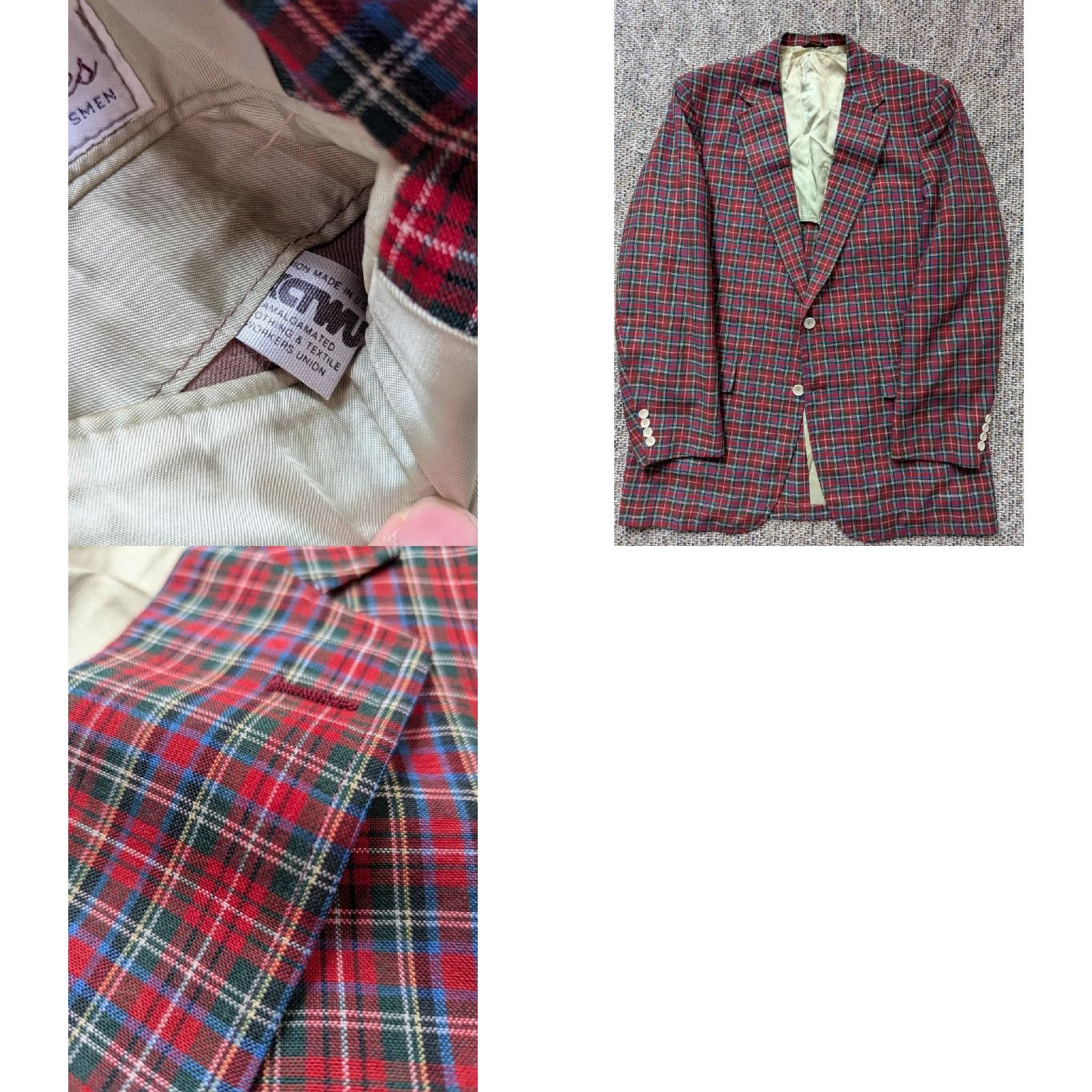 Vintage VINTAGE Corbin Blazer Plaid Wool 42R Red Mens USA Made Tweed Notch Lapel 2-Button Single-Breasted Size 42R - 8 Thumbnail