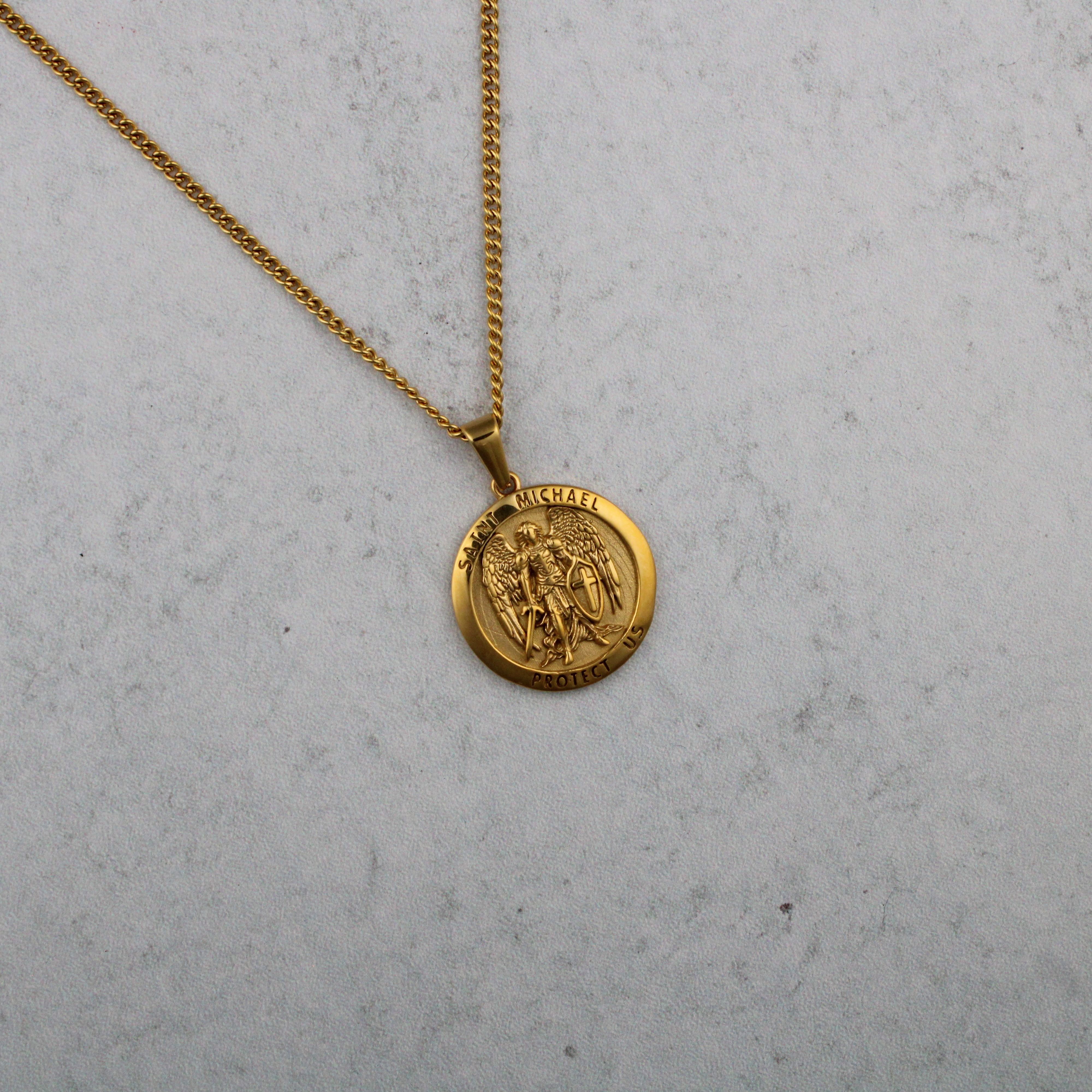 Jewelry Gold Archangel Saint Michael Pendant Chain Necklace Size ONE SIZE - 3 Thumbnail