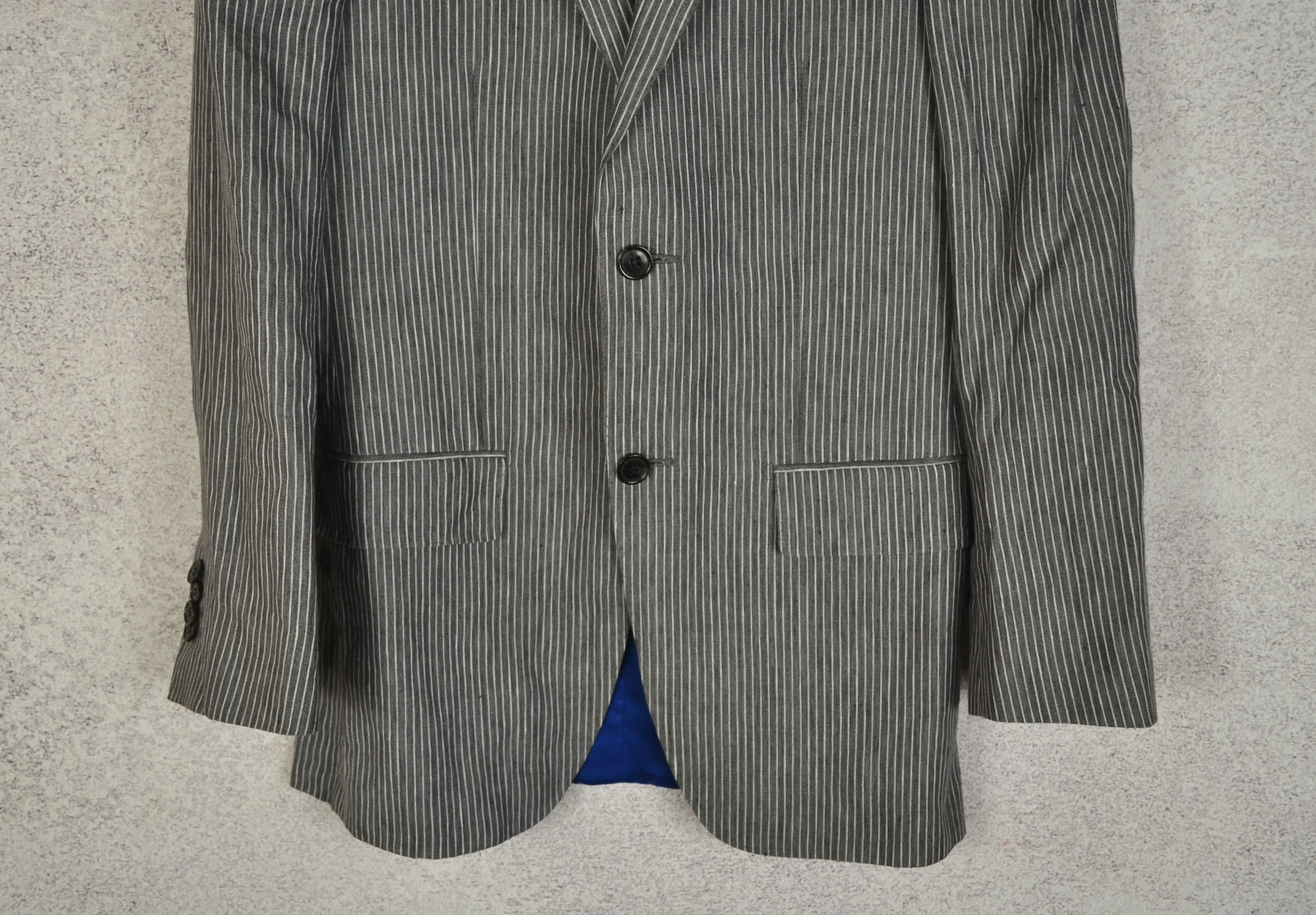 Suitsupply Suitsupply Striped Gray Pure Linen Blazer EUR 44, UK 35 Size 36S - 3 Thumbnail
