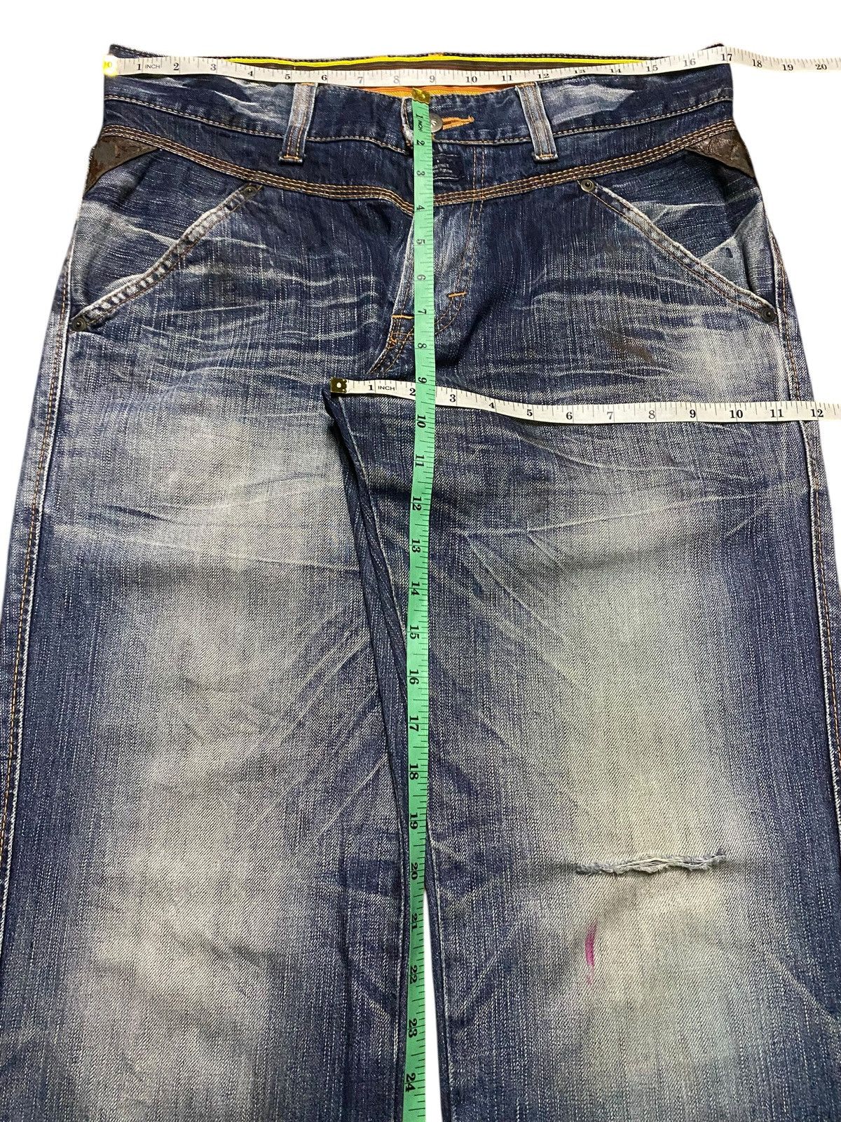 Japanese Brand Vintage Edwin Blue Trip Faded Wash Distressed Baggy Jeans Size US 34 / EU 50 - 16 Thumbnail