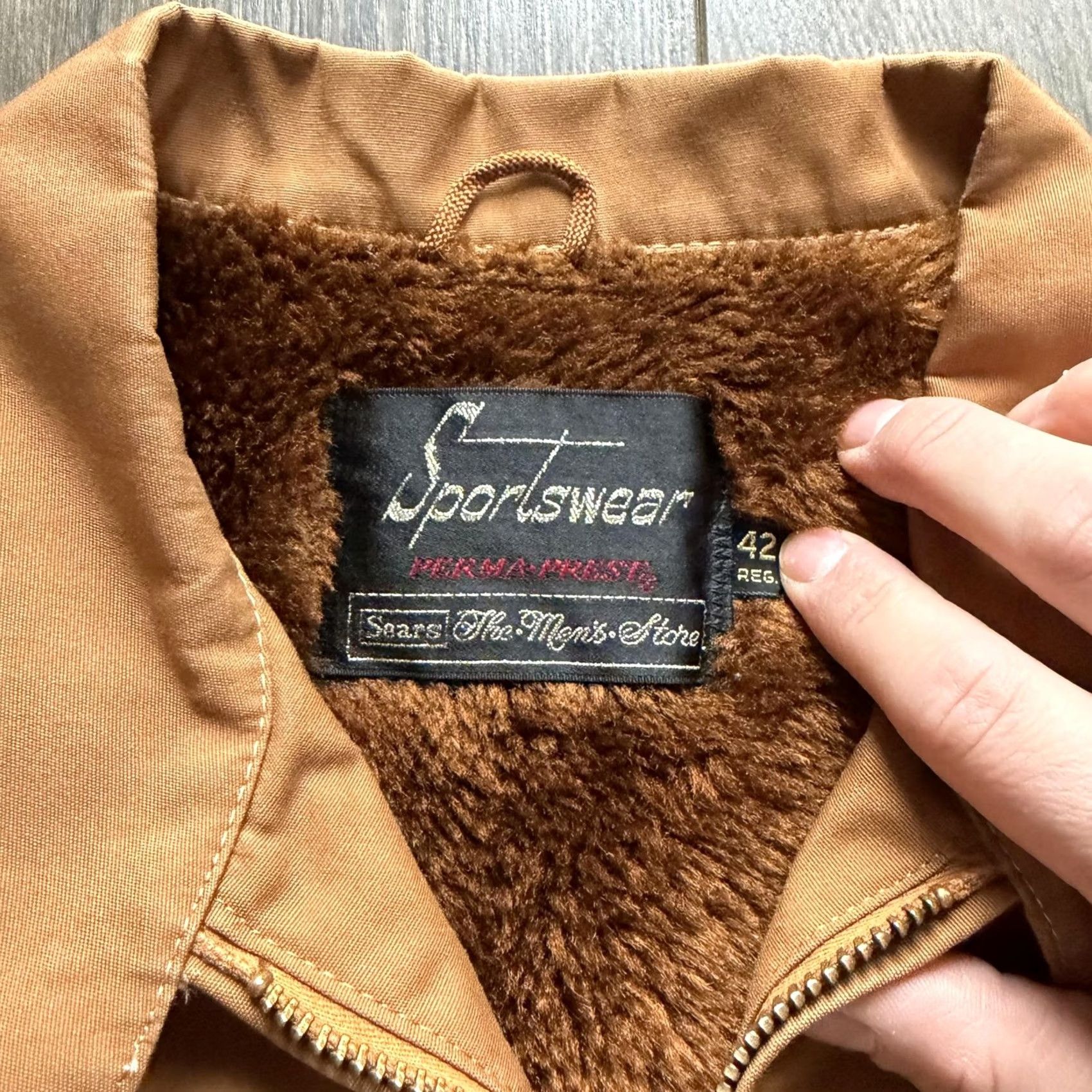 Sears Vintage Sears Jacket Mens 42 Brown Fleece Lined Perma-Prest Windbreaker Size US XS / EU 42 / 0 - 6 Thumbnail