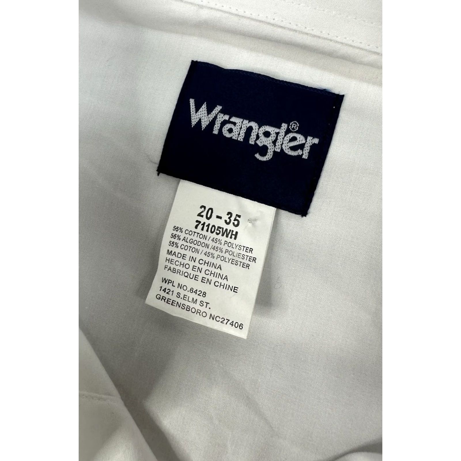 Wrangler WRANGLER Western Shirt Long Sleeve Pearl Snap Solid White Broadcloth 20/35 Mens Size US XXL / EU 58 / 5 - 5 Thumbnail