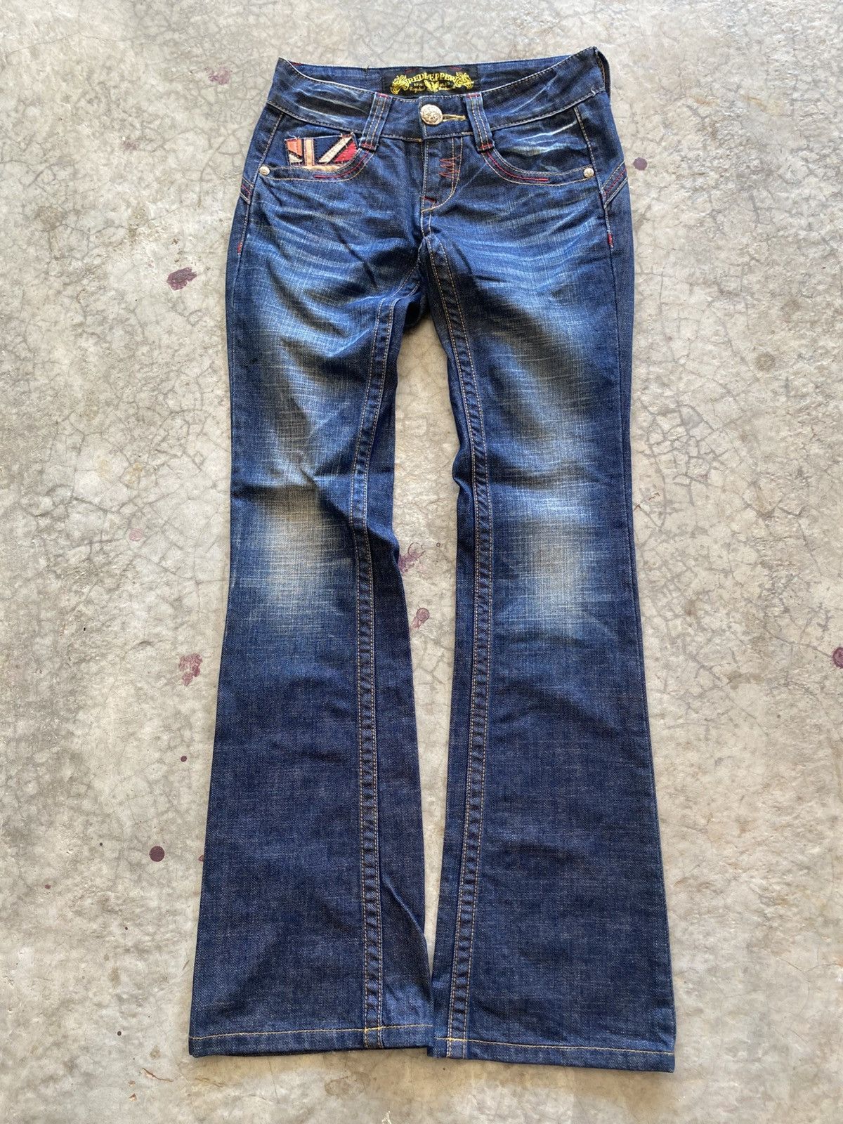 Japanese Brand Flare Jeans Red Pepper Faded Stretch Low Rise Boot Cut 6🟦8 Size US 28 / EU 44 - 1 Thumbnail
