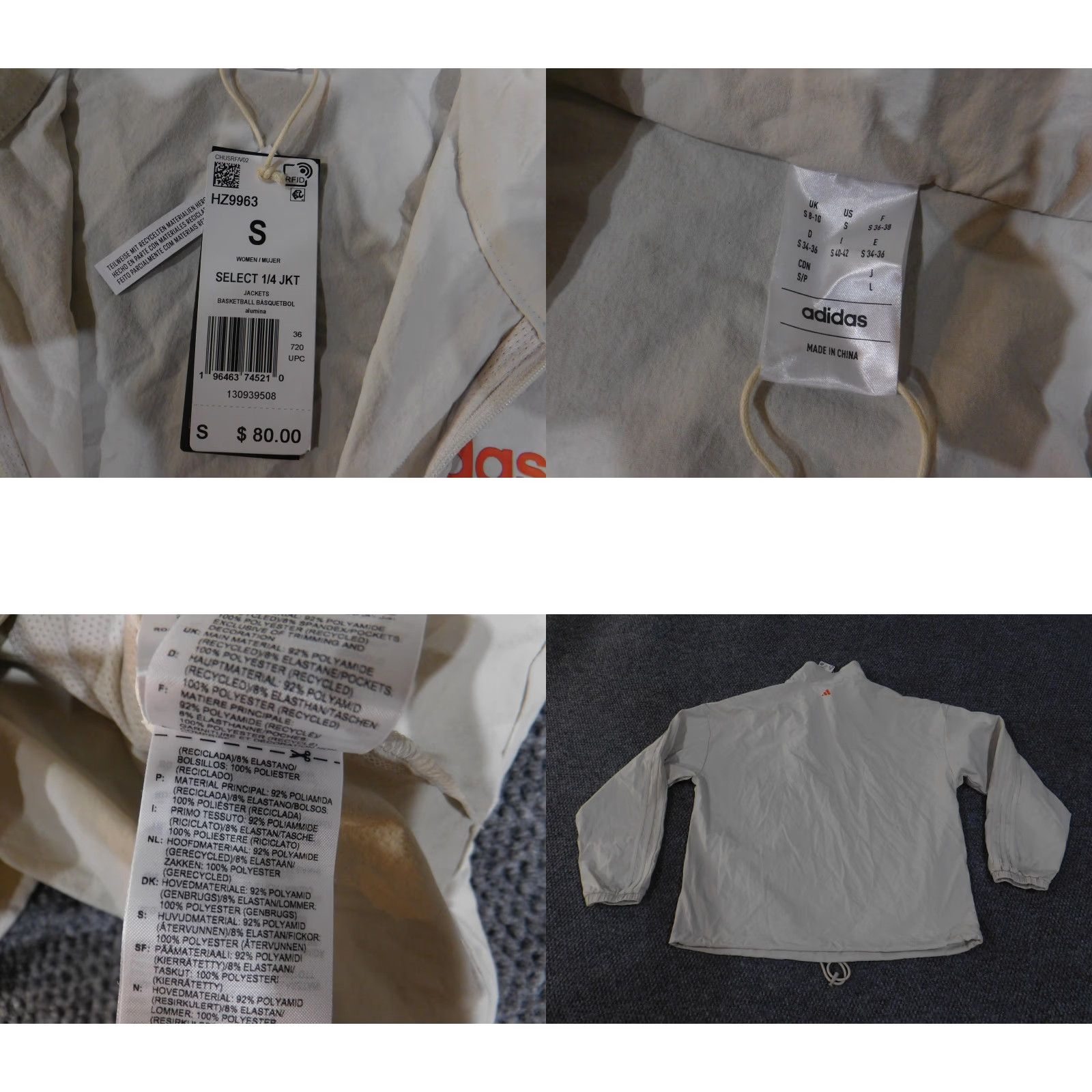 Adidas Adidas Select 1/4 JKT Jacket Womens Small Beige Alumina Basketball Pullover NWT Size S / US 4 / IT 40 - 8 Thumbnail