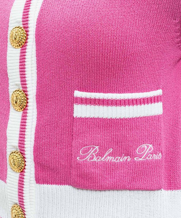 Balmain o1s1wg110825 Embroidered Logo Knit Cardigan in Pink Size XL / US 12-14 / IT 48-50 - 5 Thumbnail