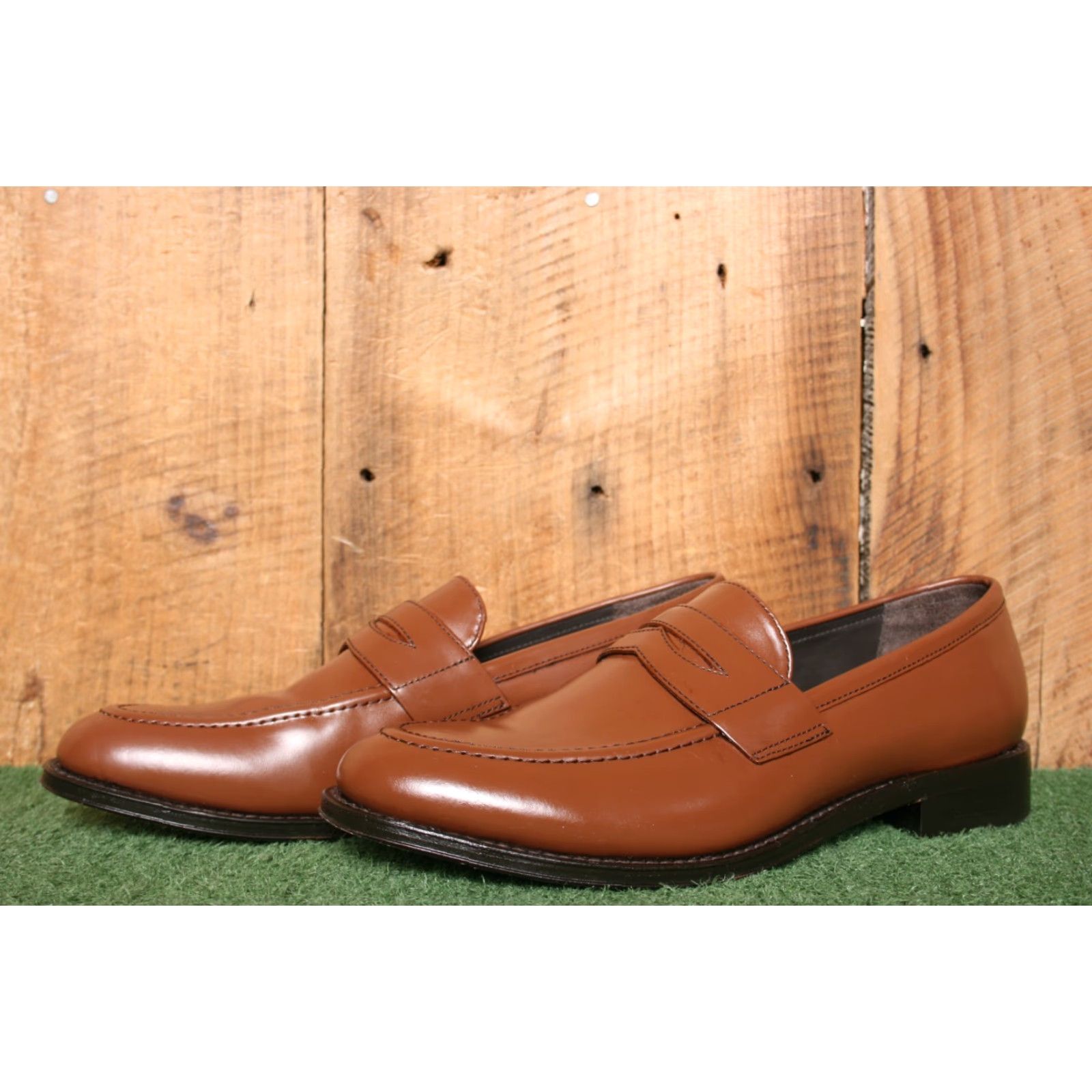 Brooks Brothers BROOKS BROTHERS Cognac Brown Leather Apron Toe Penny Loafers Sz. 9D Mens Leather Upper Slip On Dress Loafer D US 9 Brown Size US 9 / EU 42 - 2 Thumbnail