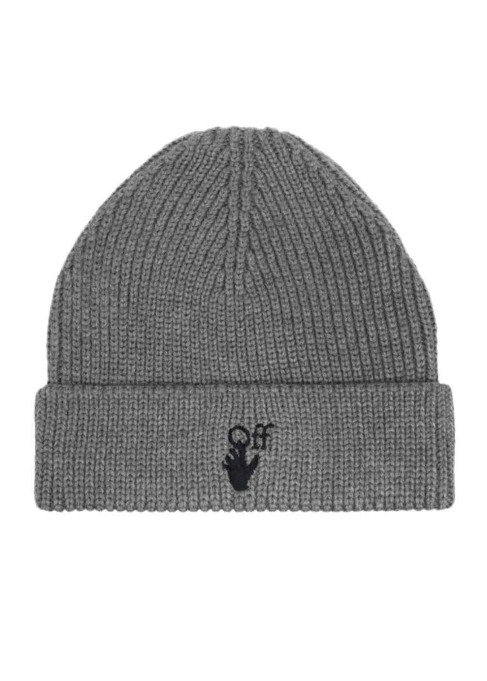 Off-White OFF WHITE Wool Embroidered Hand Logo Beanie Grey Size ONE SIZE - 1 Thumbnail